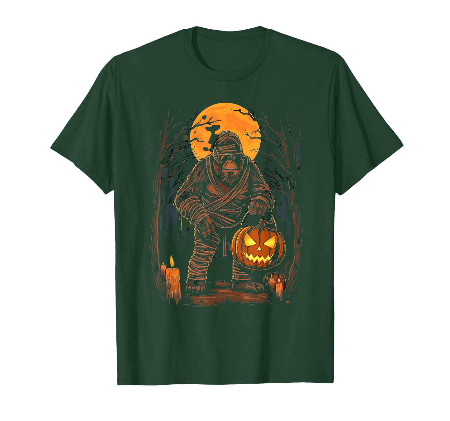 Mummy Bigfoot Holding Pumpkin Halloween Costume Fun T-Shirt