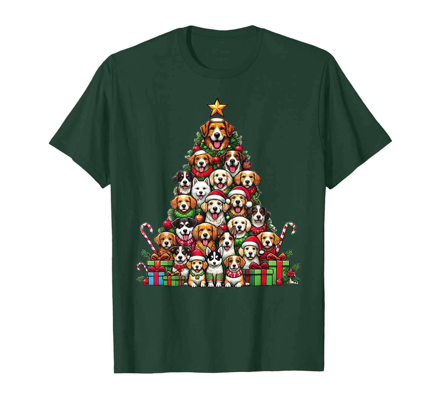 Dog Christmas Tree Funny Dog Xmas T-Shirt for Men Women Girls Kids