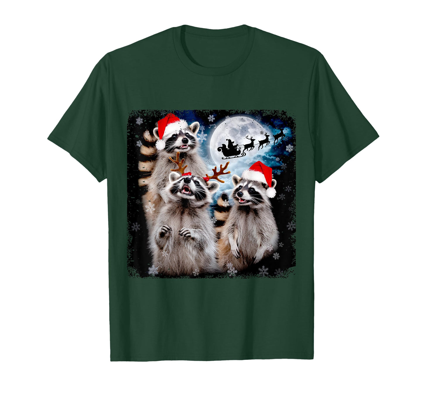 Funny Christmas Moon Howling Raccoon Xmas Men, Women, Kid T-Shirt