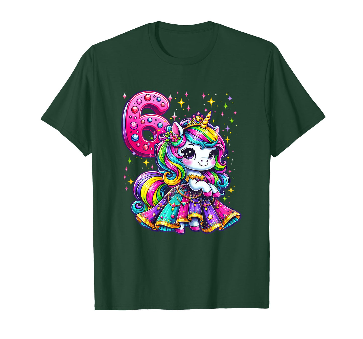 Unicorn Princess 6th Birthday 6 Year Old Party Girls Outfit T-Shirt