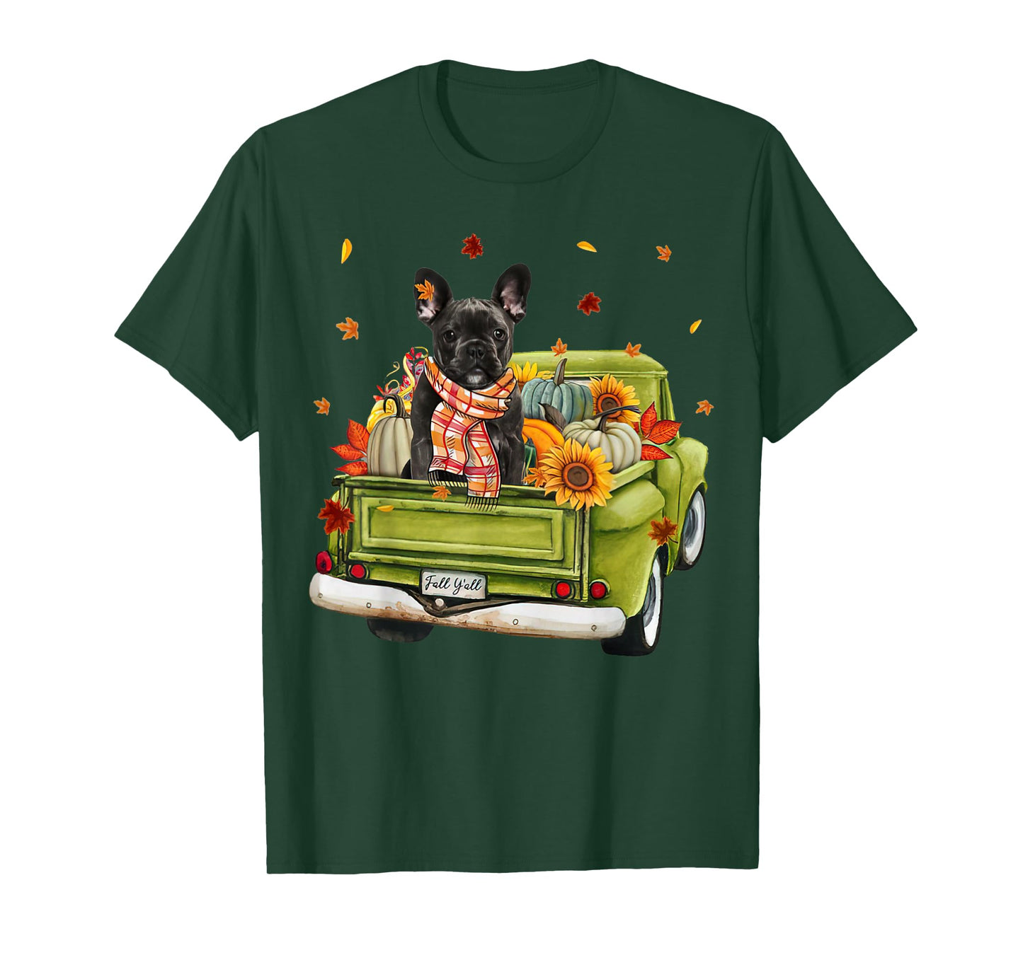 Happy Fall Y'all French Bulldog Dog On Truck Pumpkin Fall Men Women T-Shirt