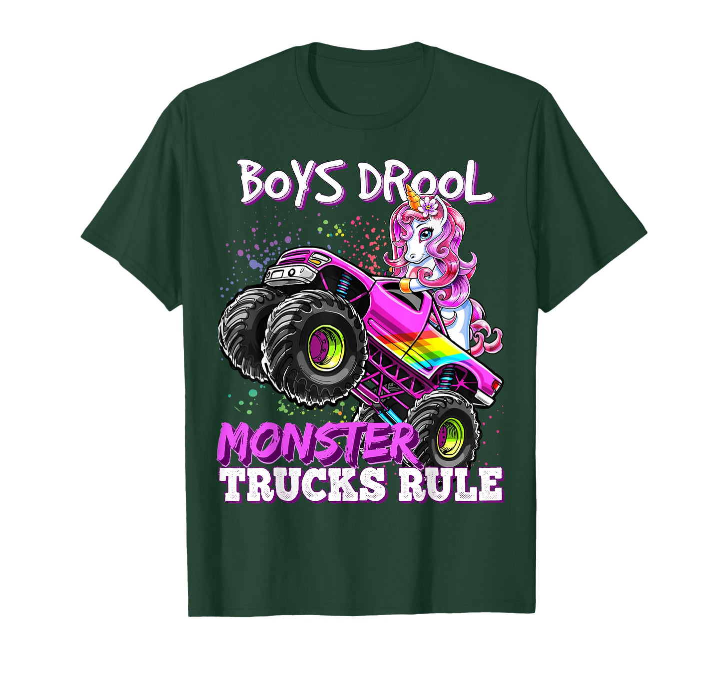 Boys Drool Monster Trucks Rule Unicorn Monster Truck Girl T-Shirt