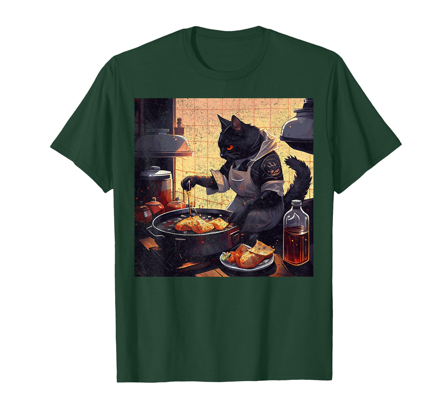Black Cat Cooking Fried Chicken Men Women Girls Kids T-Shirt