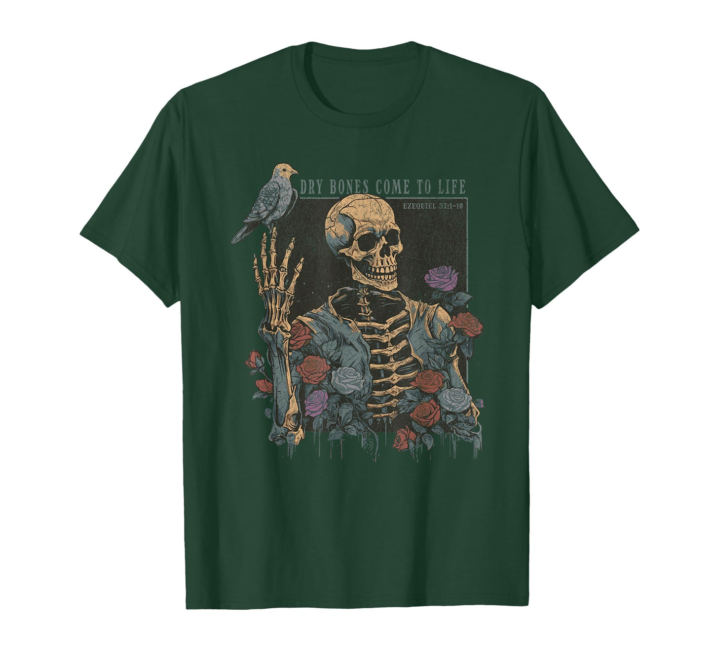 Dry Bones Come to Life Skeleton Bird Flower Nature Halloween T-Shirt