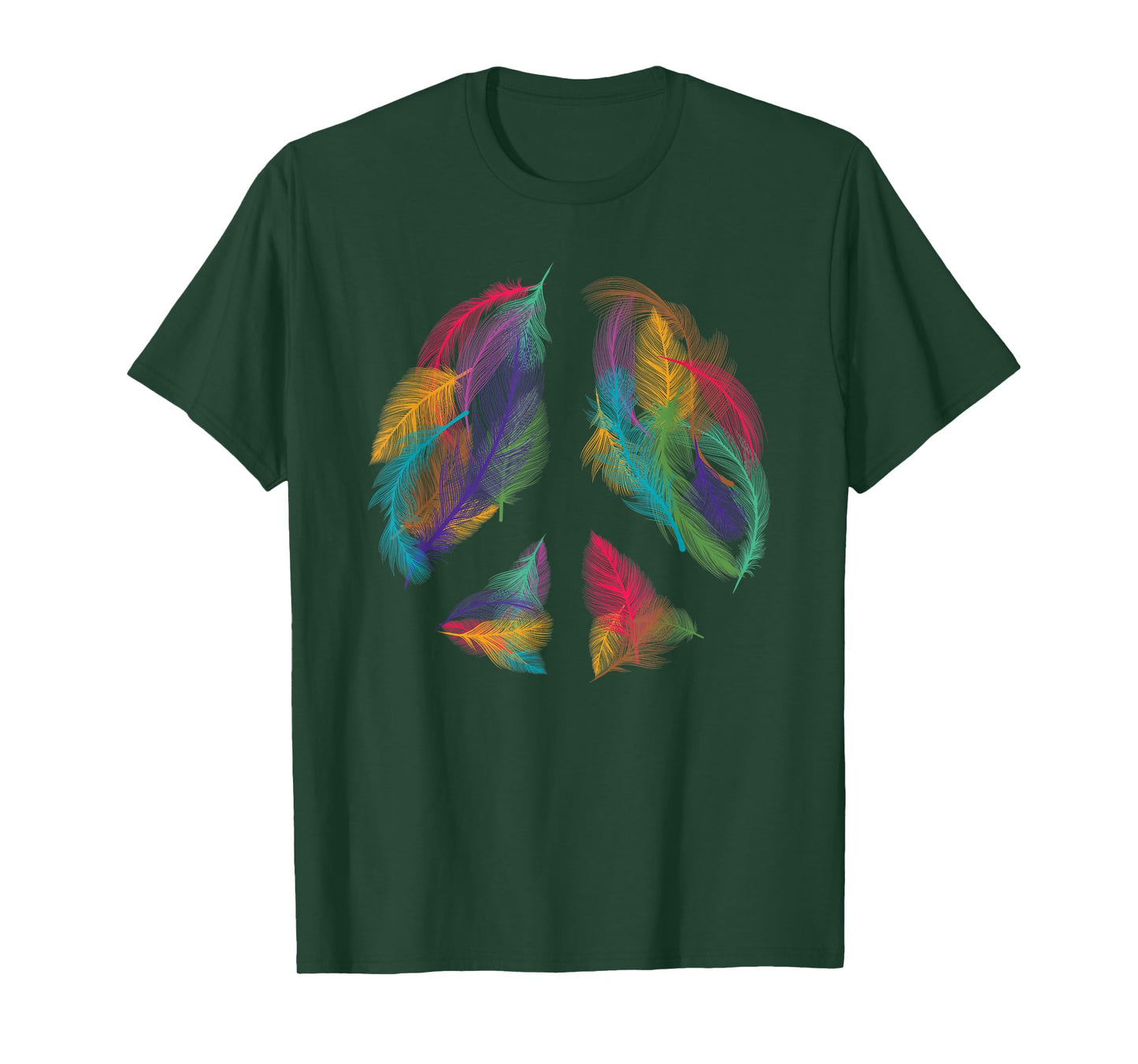 Peace Sign Colorful Feathers Hippie Peace Symbol Retro T-Shirt