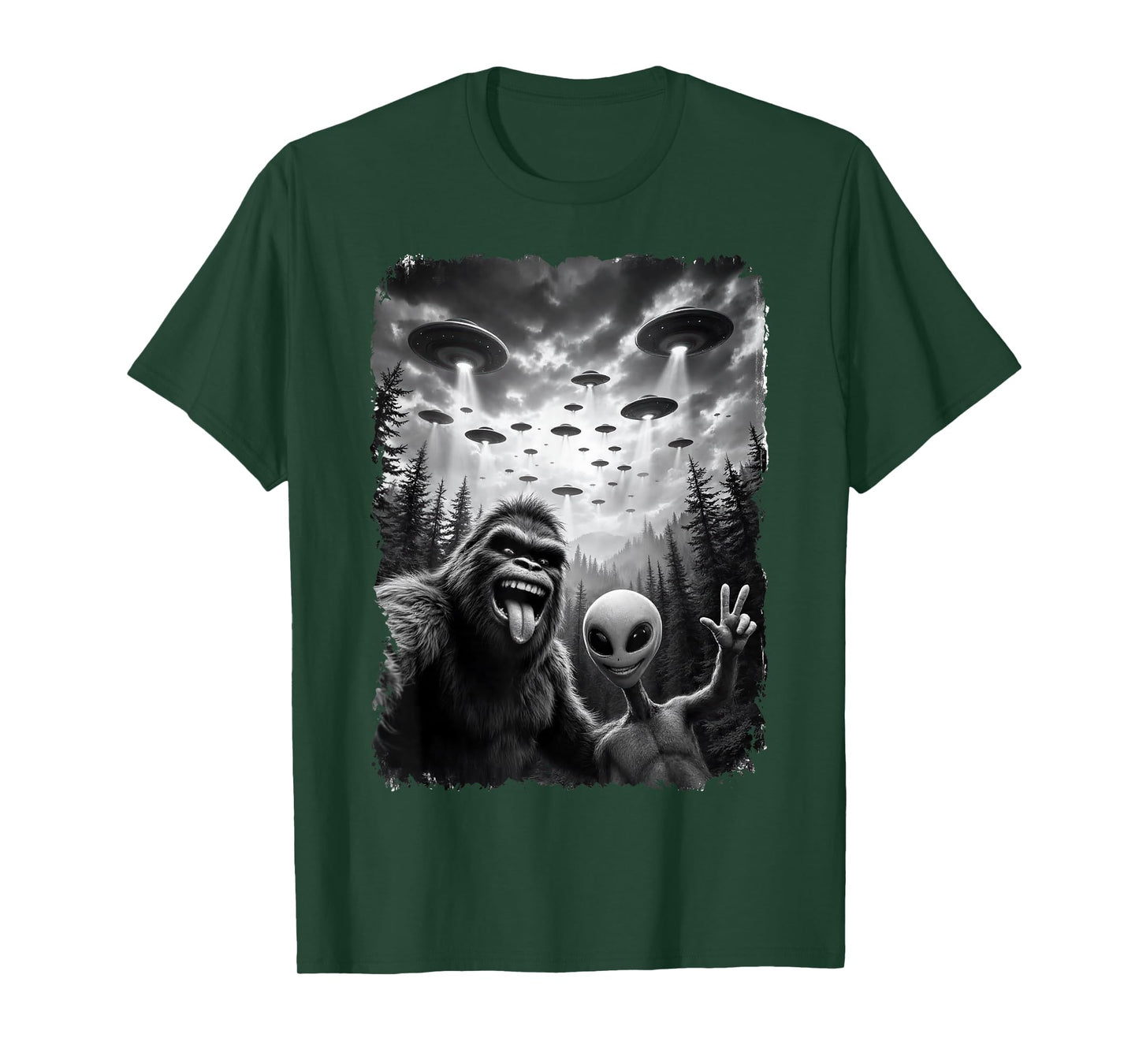 Funny Bigfoot and Alien Sasquatch Bruh Selfie T-Shirt