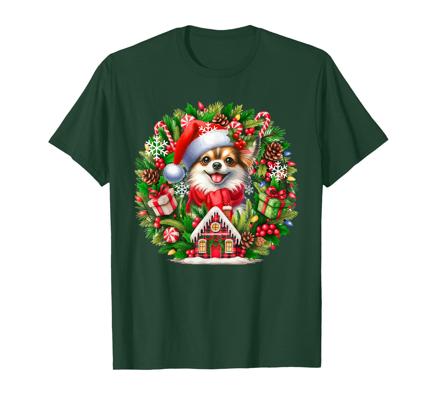 Santa Chihuahua Christmas Floral Circle Matching Owner Kids T-Shirt