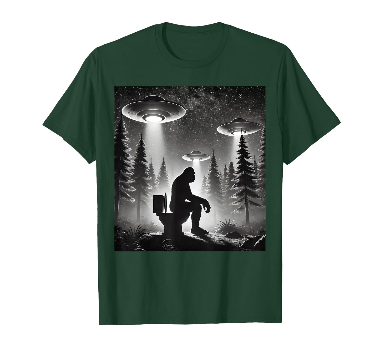 Funny Bigfoot Sasquatch Taking a Dump Alien UFOs T-Shirt