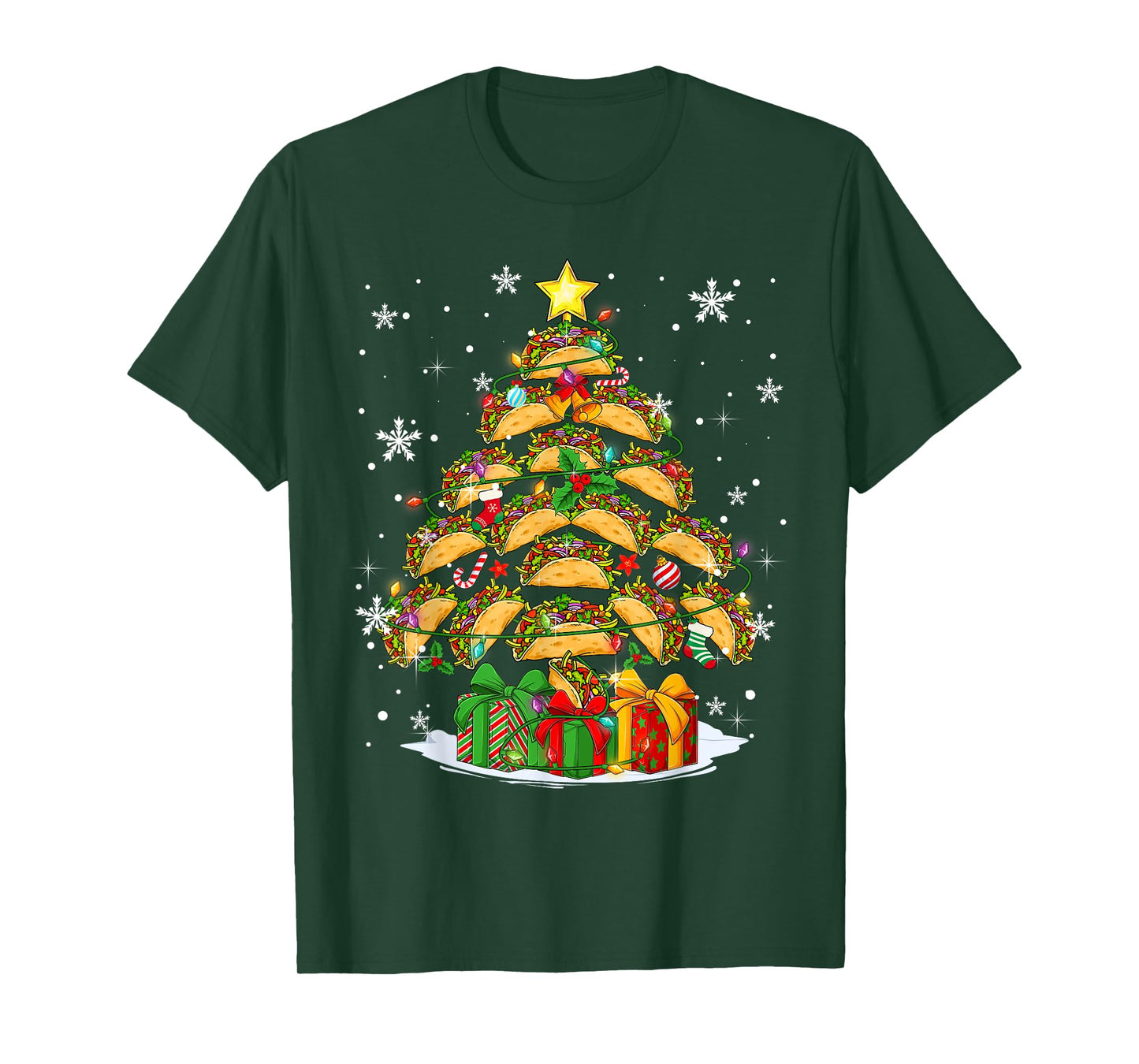 Funny Tacos Christmas Tree Lights Mexican Food Lover Xmas T-Shirt