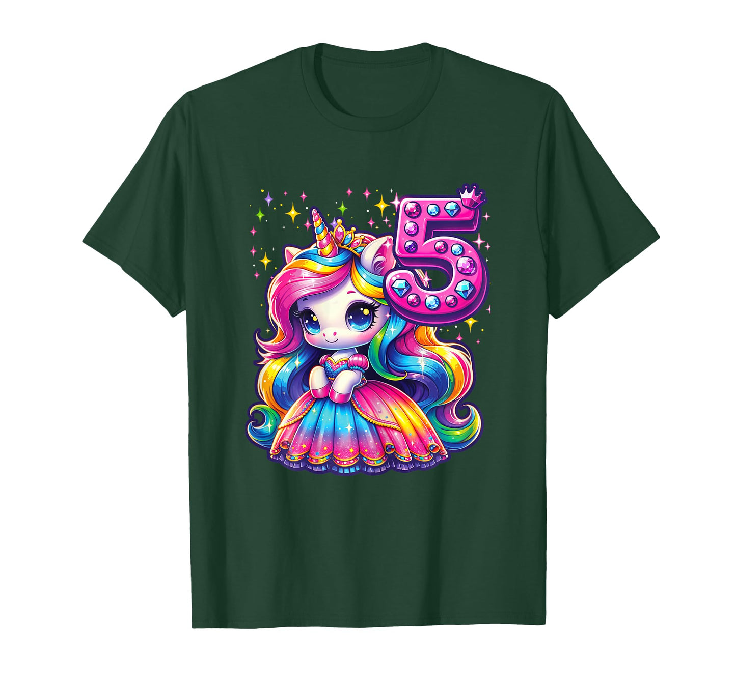 Unicorn Princess 5th Birthday 5 Year Old Party Girl Outfit T-Shirt