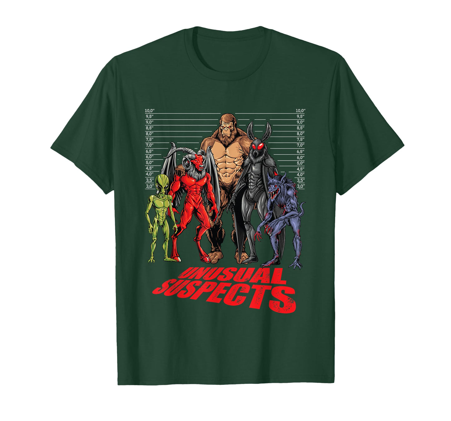 Bigfoot Mothman Chupacabra Jersey Devil Alien Suspects T-Shirt