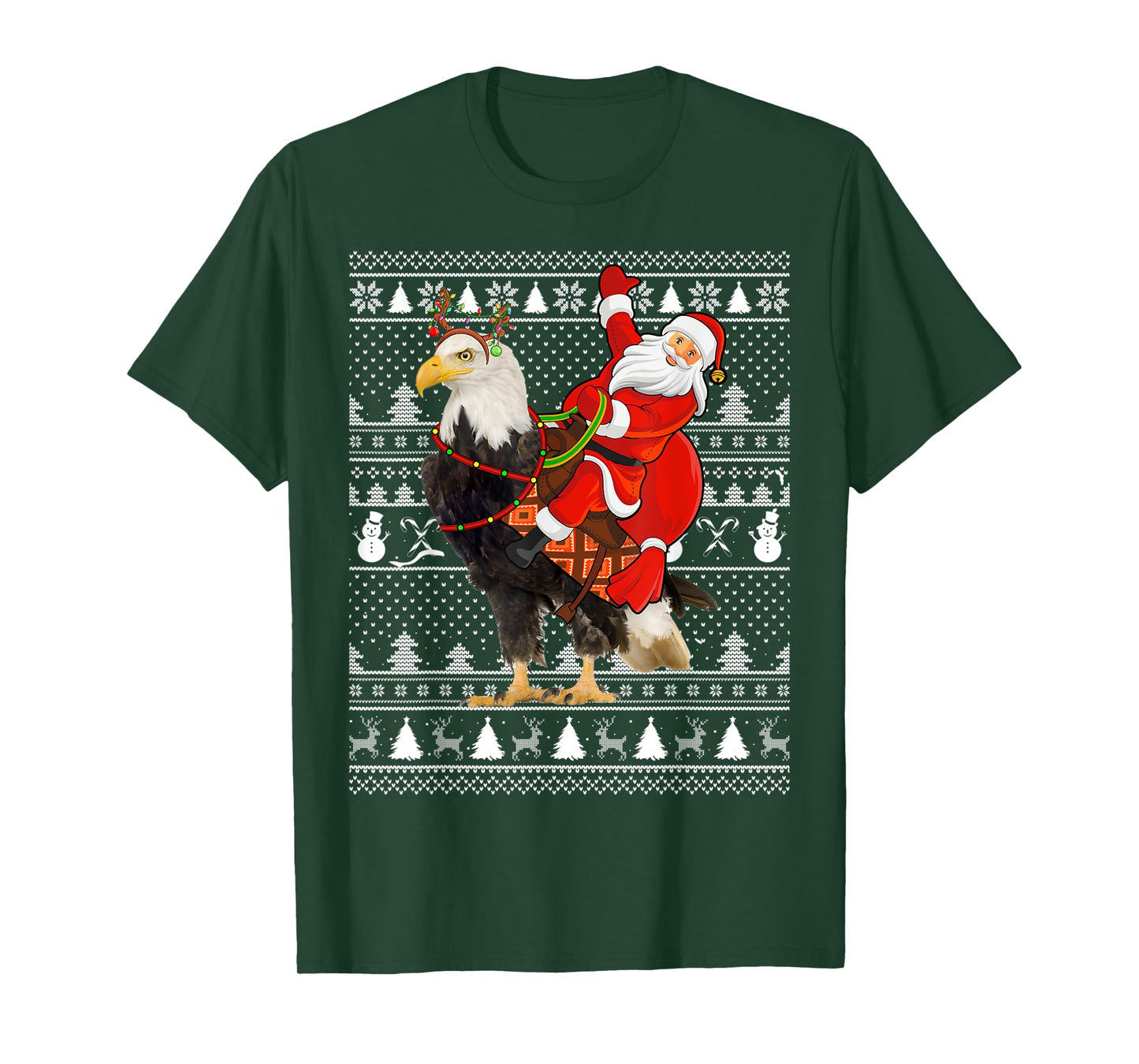 Bald Eagle Bird Lover Santa Riding Bald Eagle Ugly Christmas T-Shirt