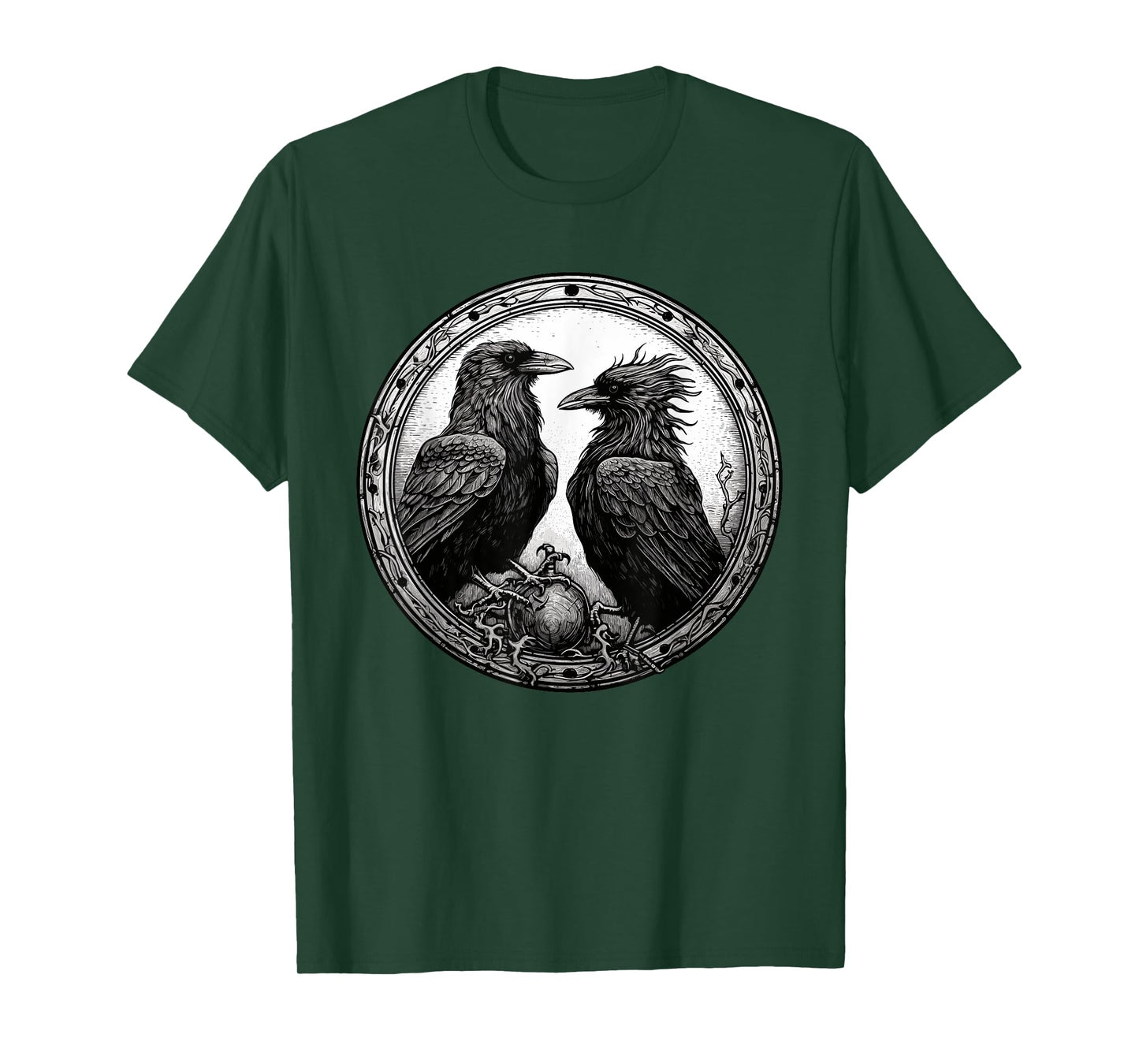 Raven Illustration White Black Ravens Goth Crow T-Shirt