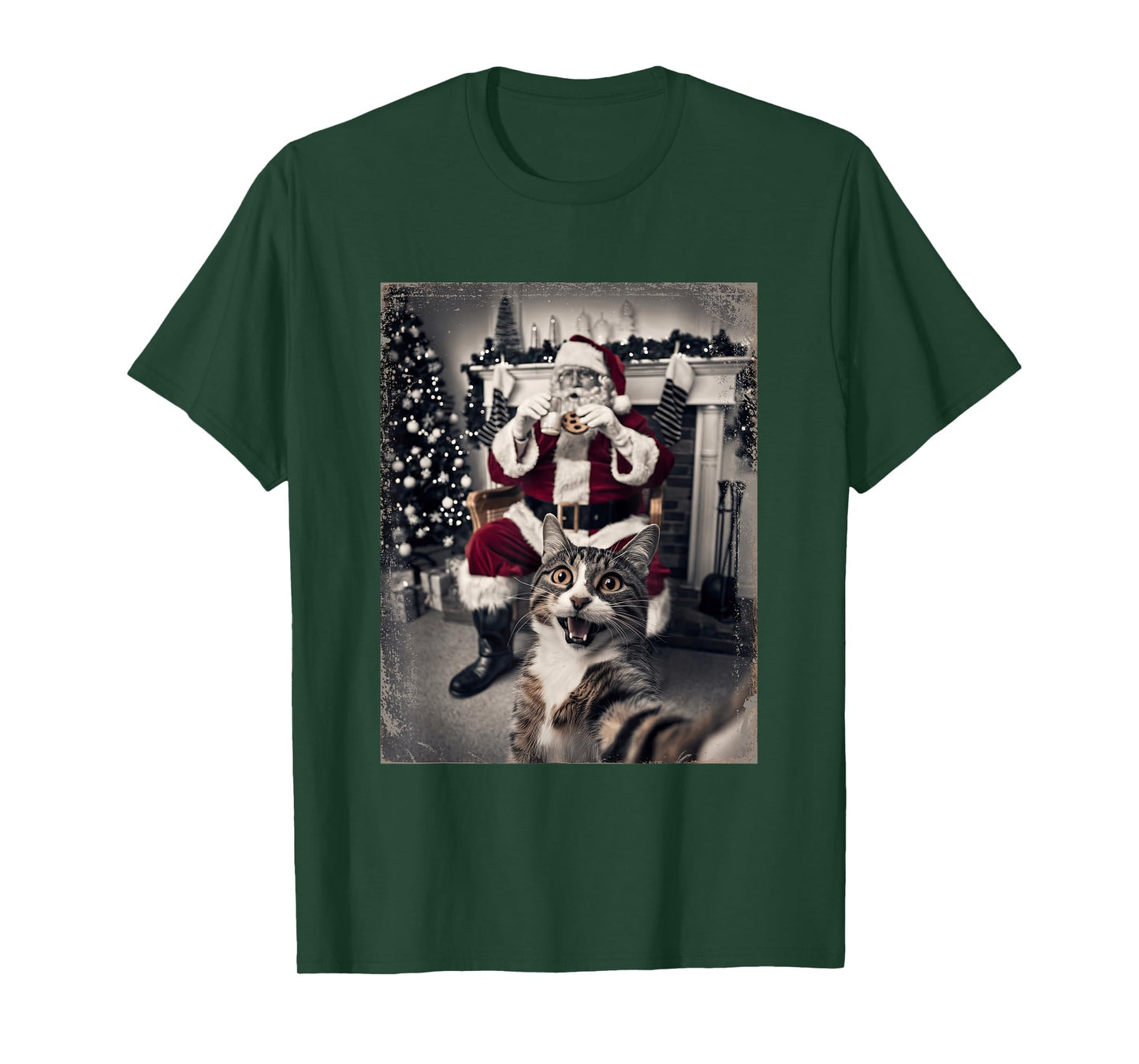 Funny Xmas Cat Selfie Santa Ugly Sweater Christmas Outfit T-Shirt