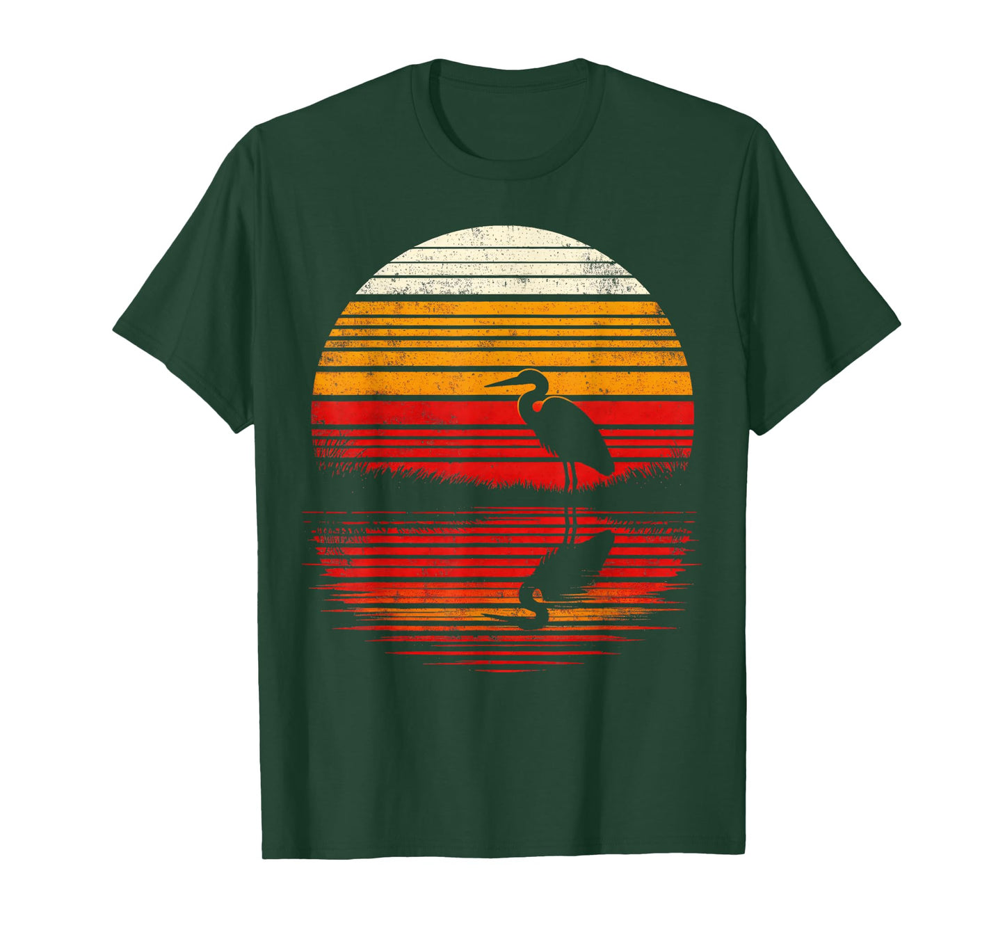 Heron Bird Sunset Retro Style Safari Vintage 70s T-Shirt