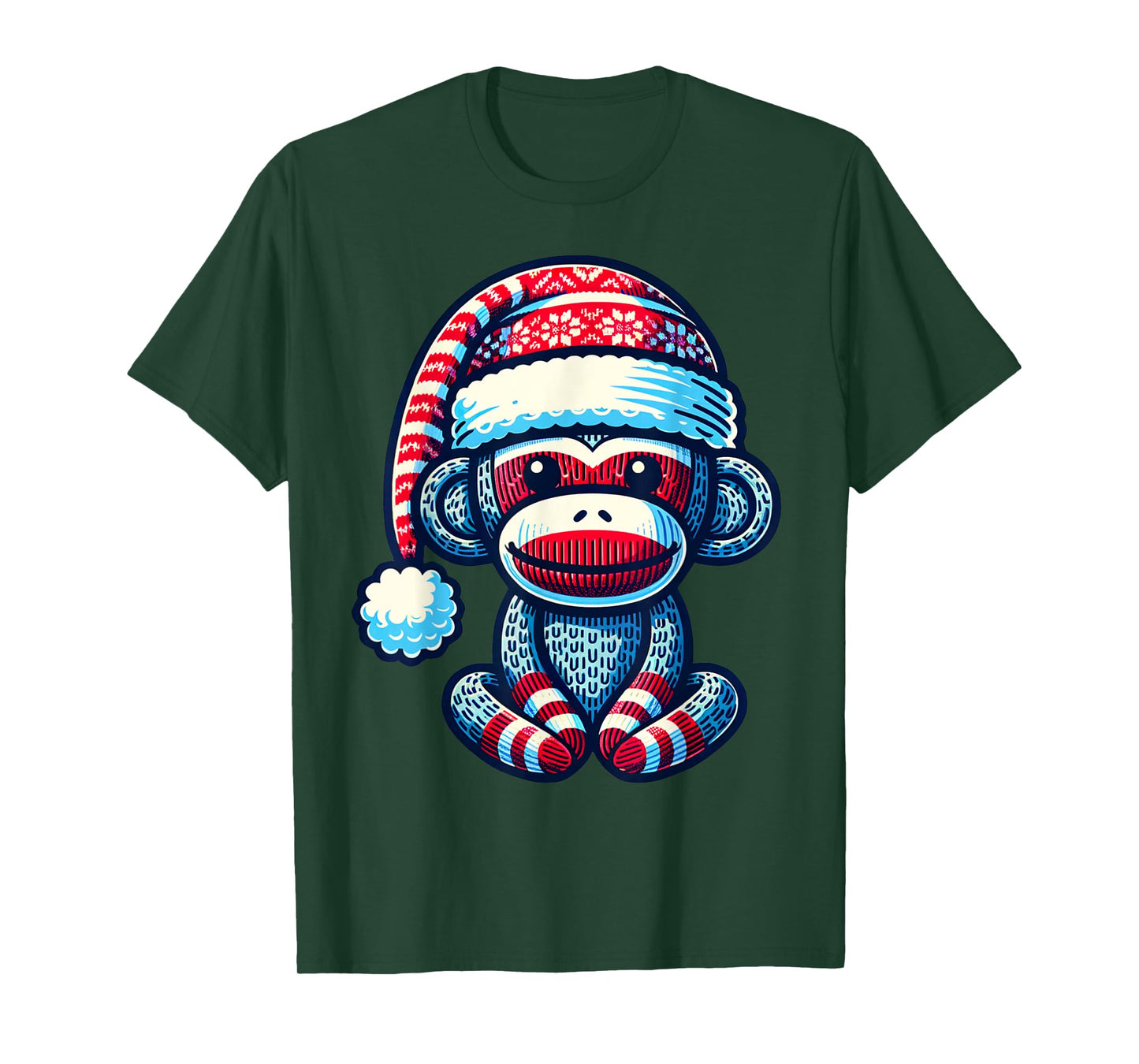 Cute Sock Monkey Wearing a Santa Hat Sock Monkey Christmas T-Shirt