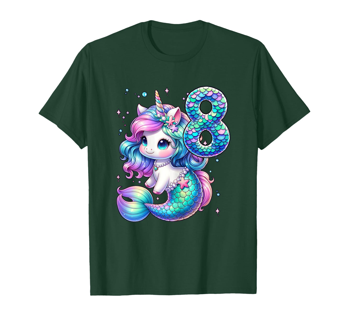 Unicorn Mermaid 8th Birthday 8 Year Old Party Girls Outfit T-Shirt