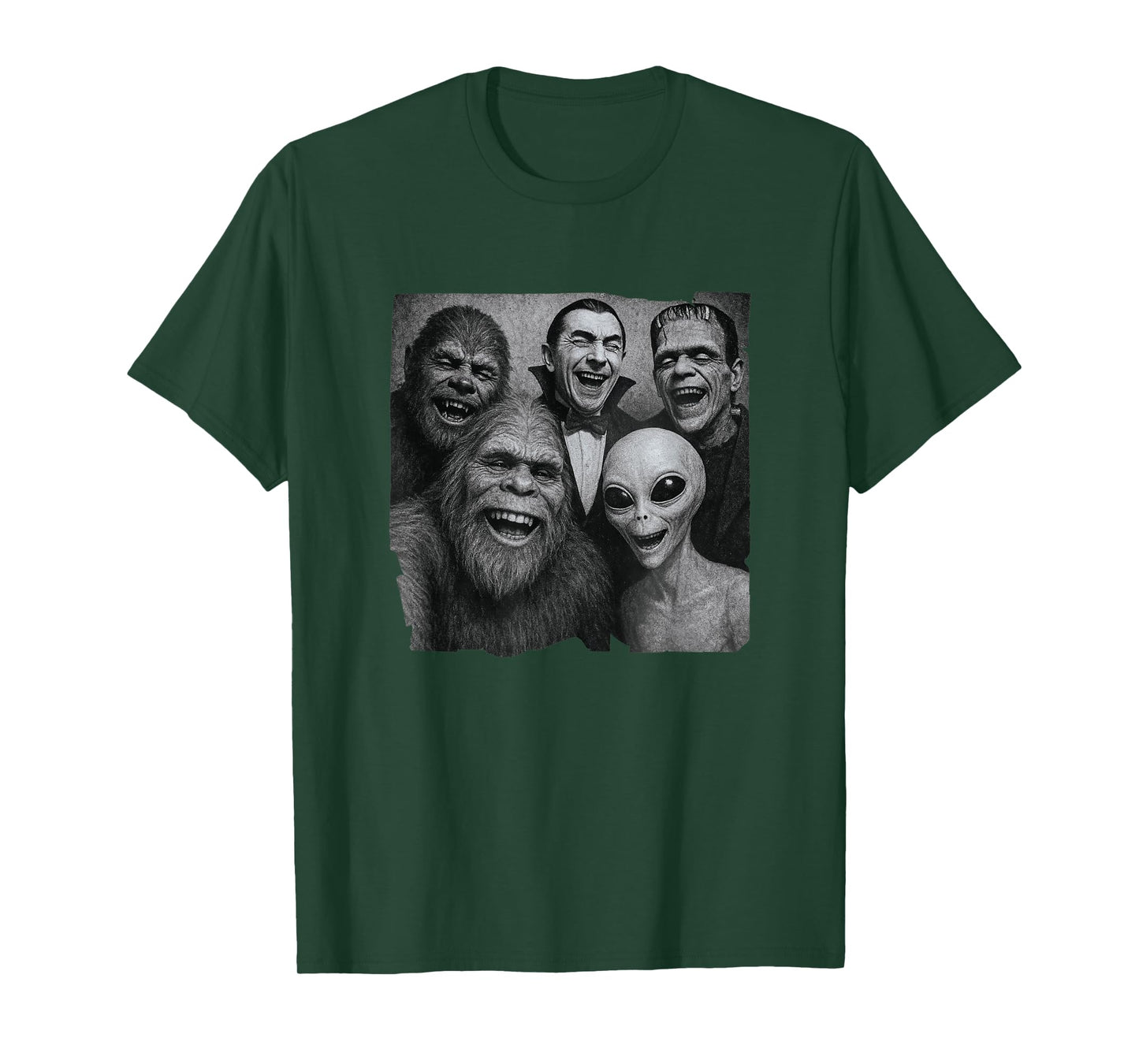 Halloween Bigfoot Alien Dracula Frankenstein Wolf Man Selfie T-Shirt