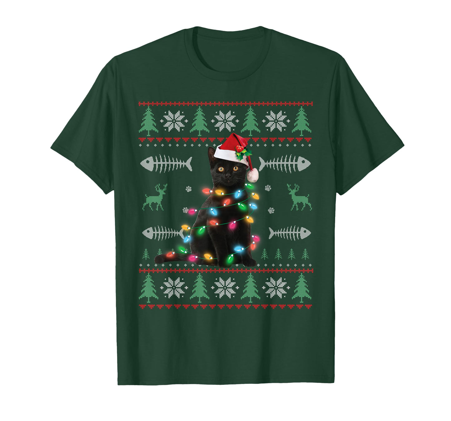 Black Cat Ugly Christmas Sweater Xmas Kitten For Adults Kids T-Shirt