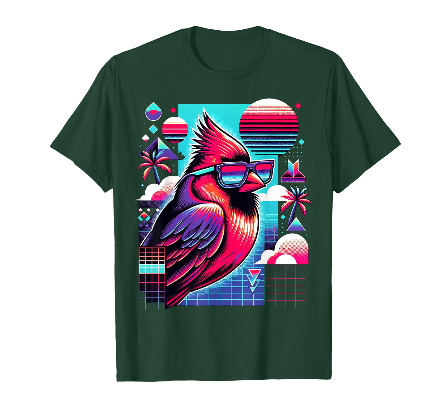 Cool Bird 80s Retrowave 90s Vaporwave Northern Cardinal Bird T-Shirt