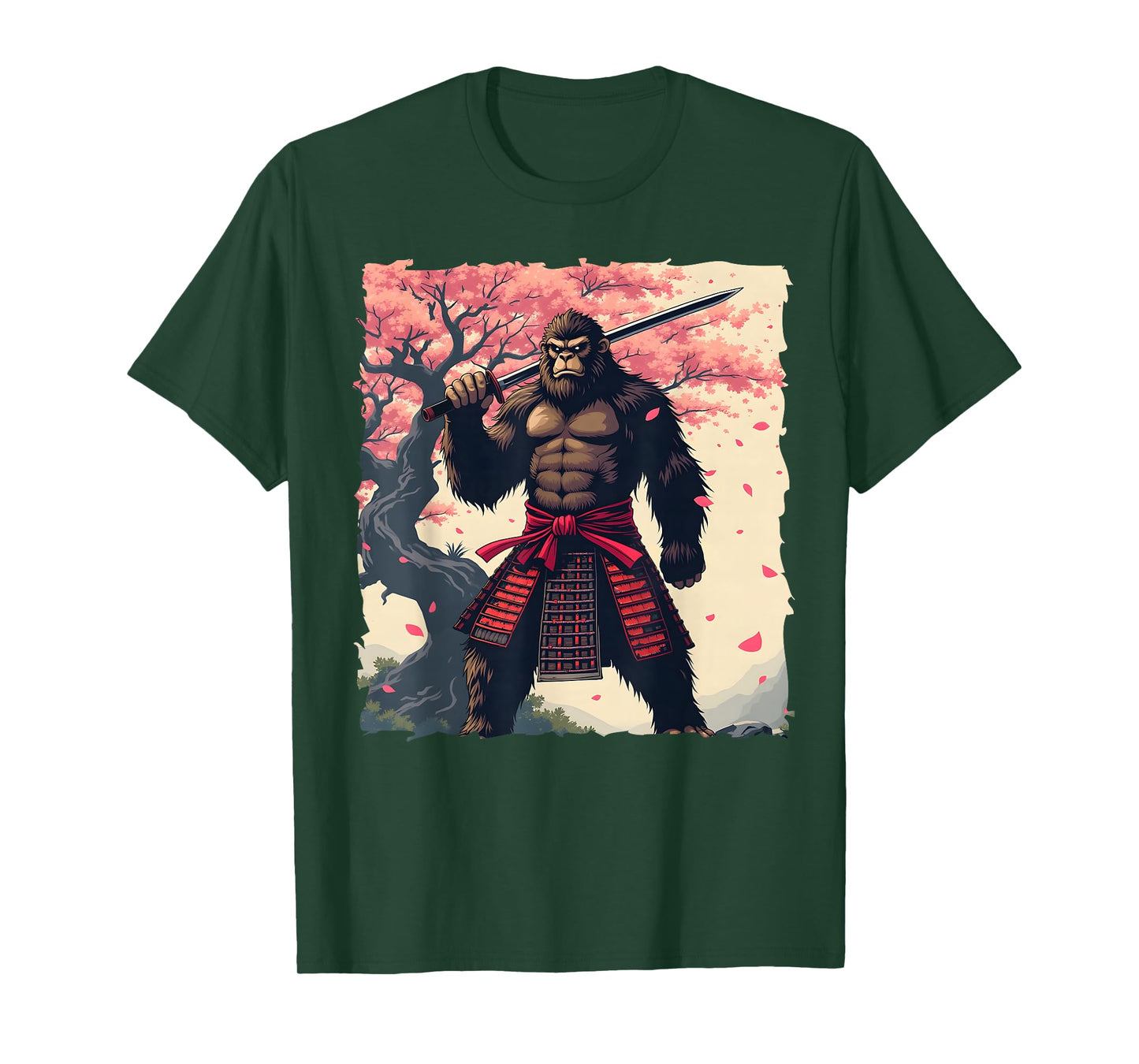 Samurai Bigfoot Sasquatch Vintage Japanese Art Anime Graphic T-Shirt