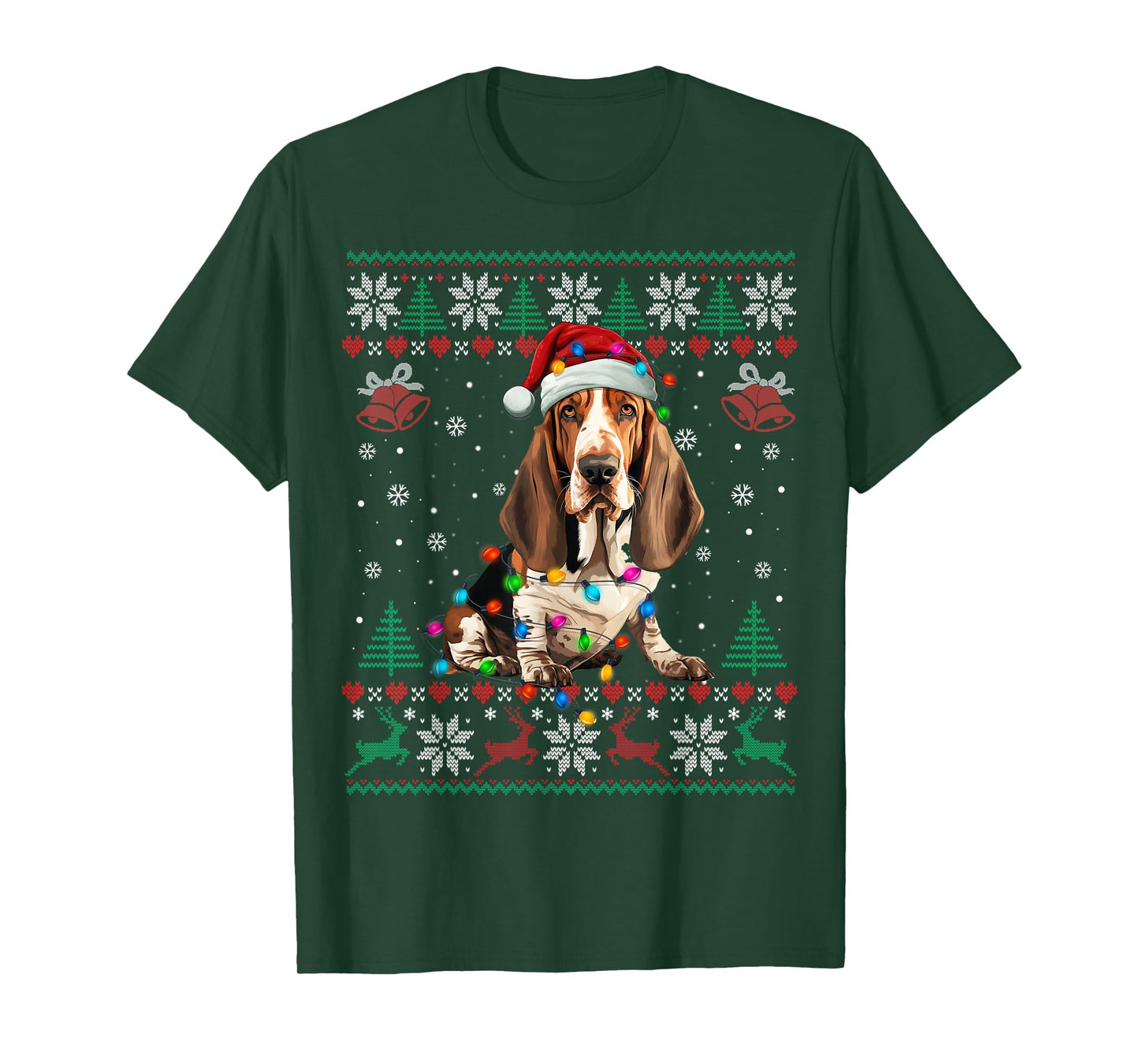 Dog Christmas Lights Ugly Sweater Basset Hound Dog Xmas T-Shirt