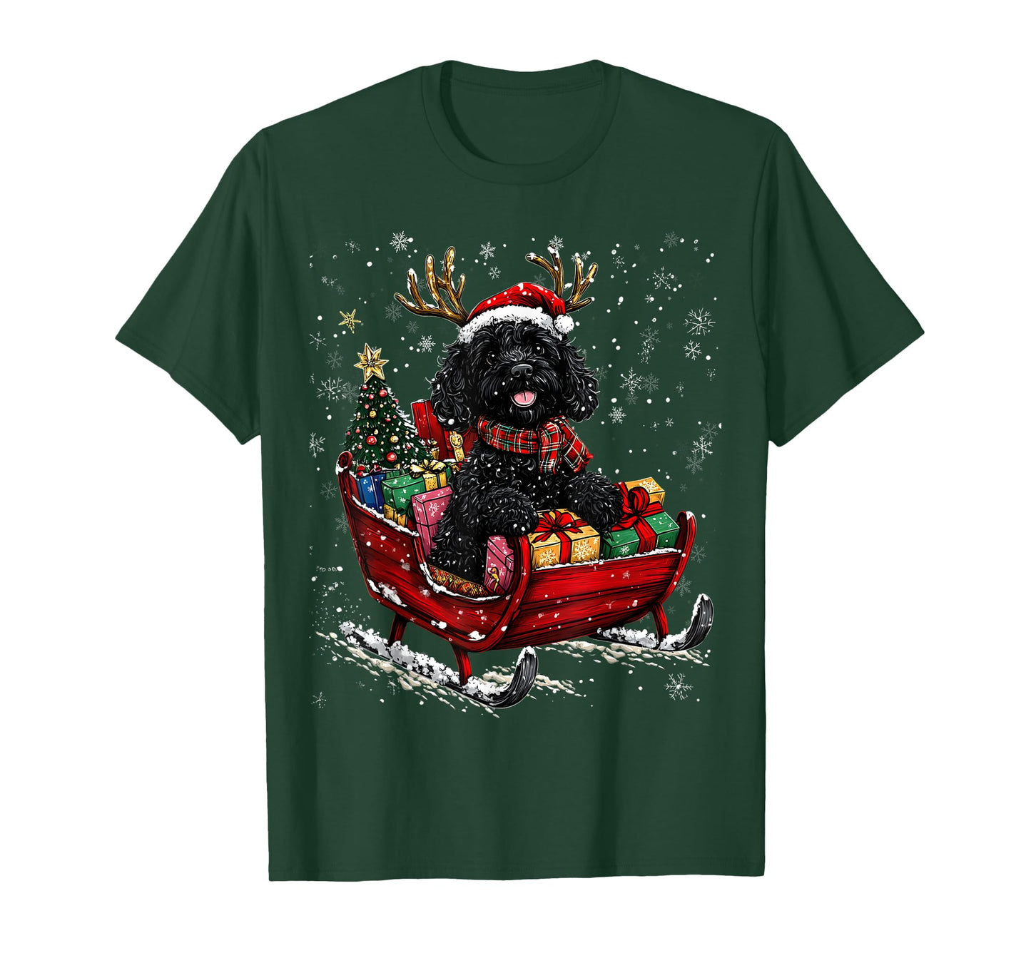Santa Goldendoodle reindeer Light Christmas T-Shirt