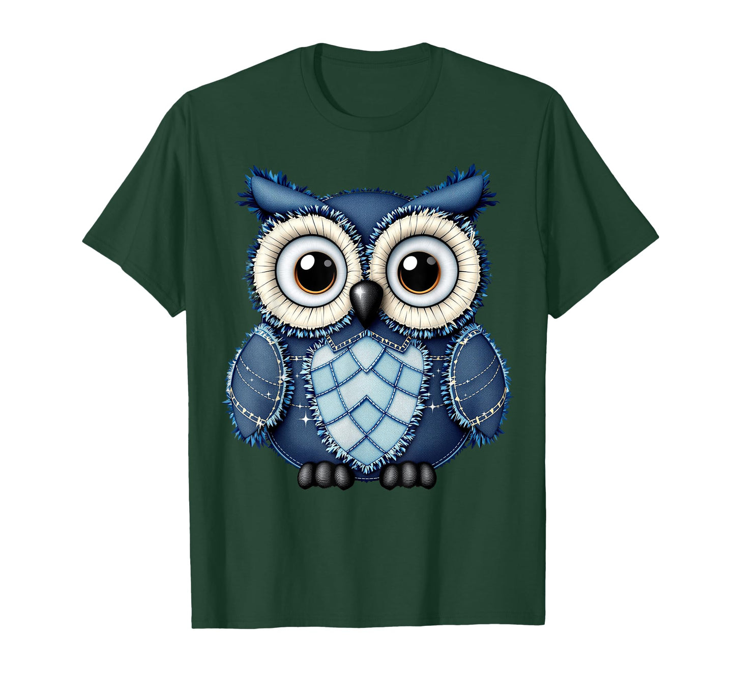 Cute Owl Men Women Owl Pattern Denim Patchwork Art T-Shirt