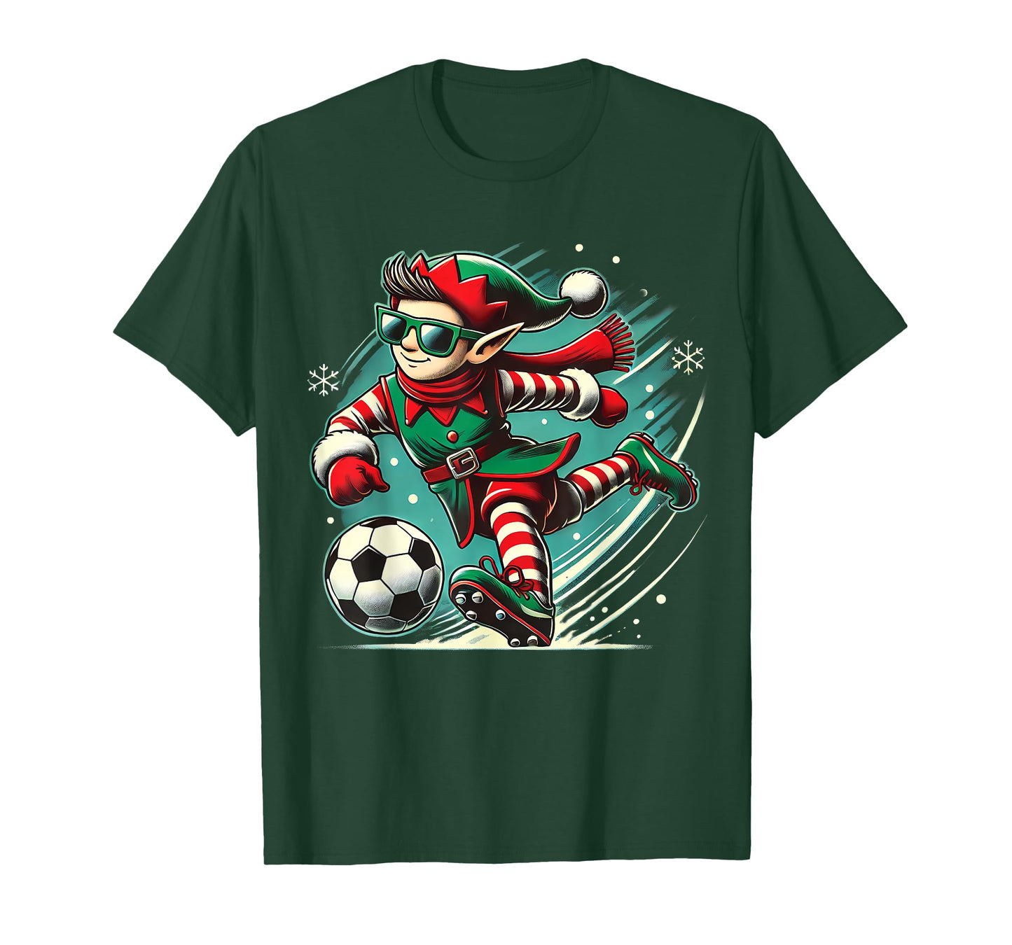 Cute Elf Playing Soccer lovers boys Girls kid teen Christmas T-Shirt