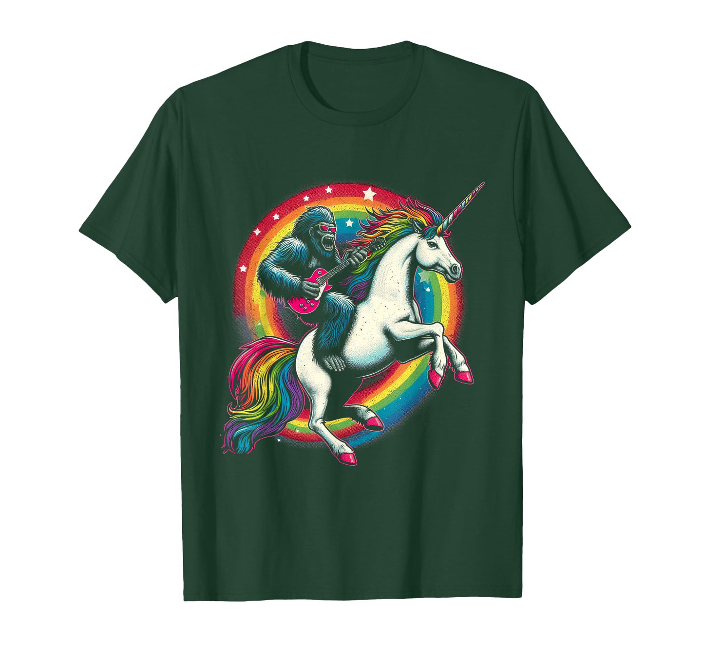 Funny Bigfoot Riding a Rainbow Unicorn T-Shirt