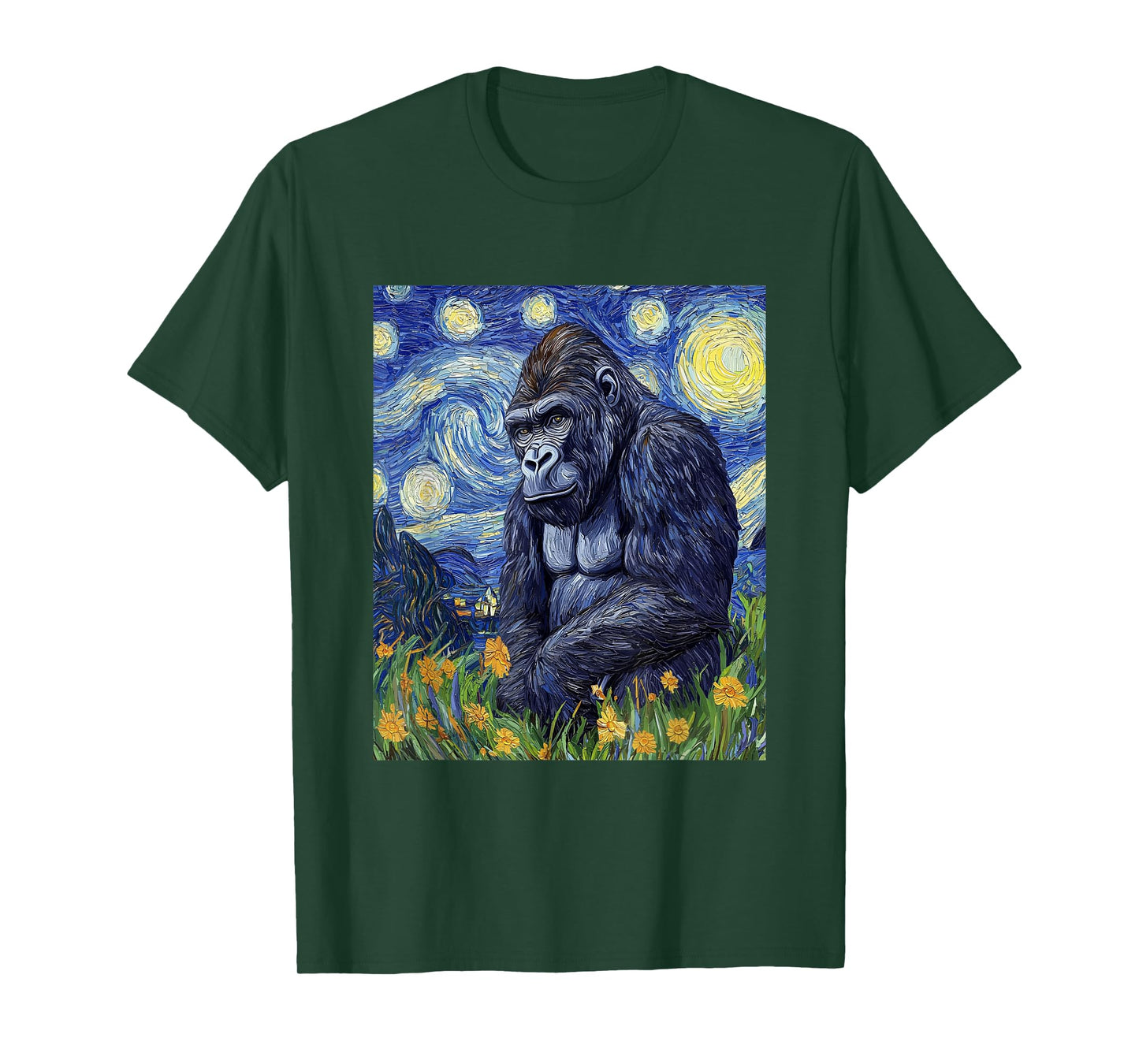 Gorilla Monkey - Van Gogh Style - Starry Night Graphic T-Shirt