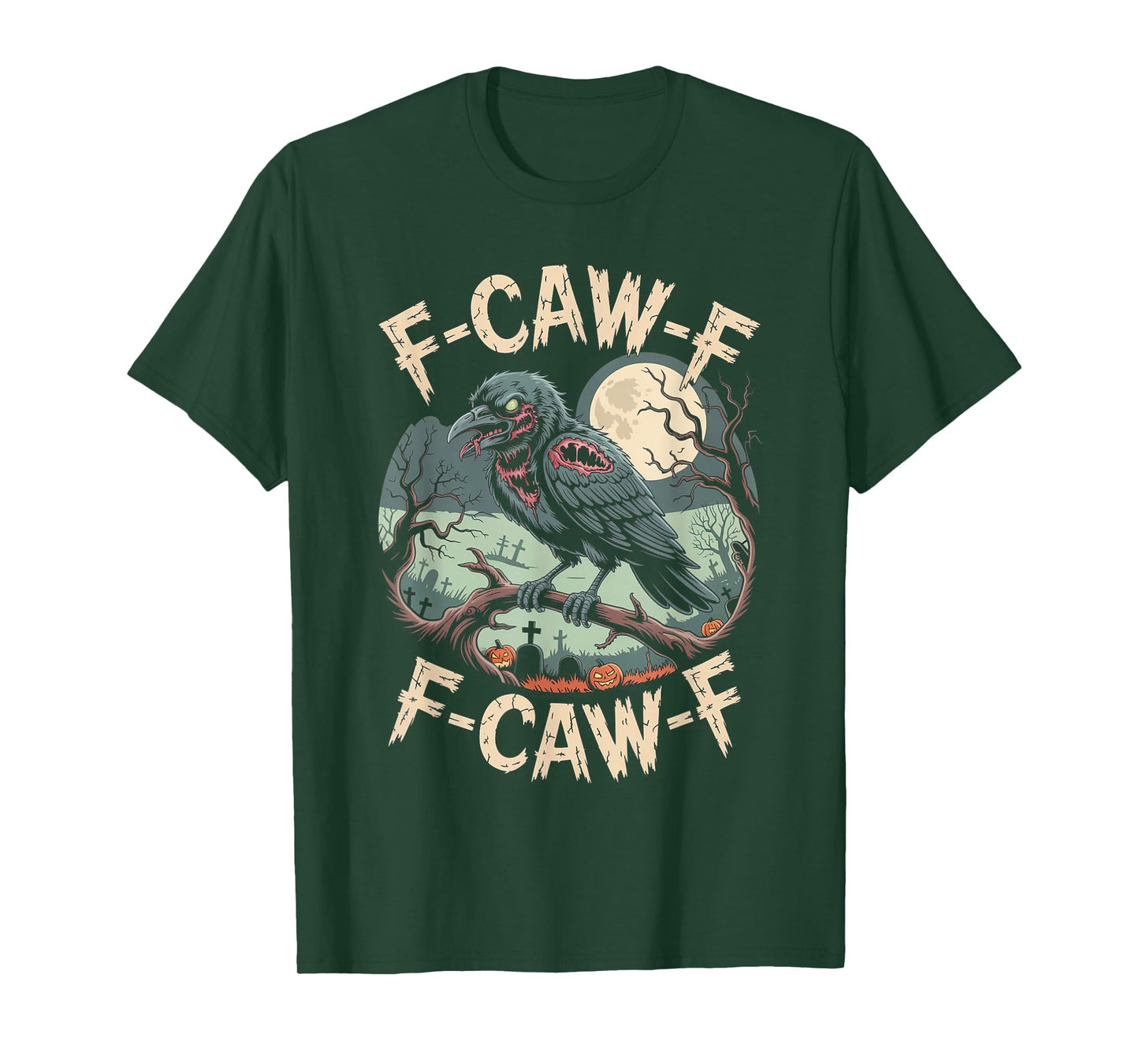 F-CAW-F Zombie Crow Halloween Black Crow Vintage Horror T-Shirt
