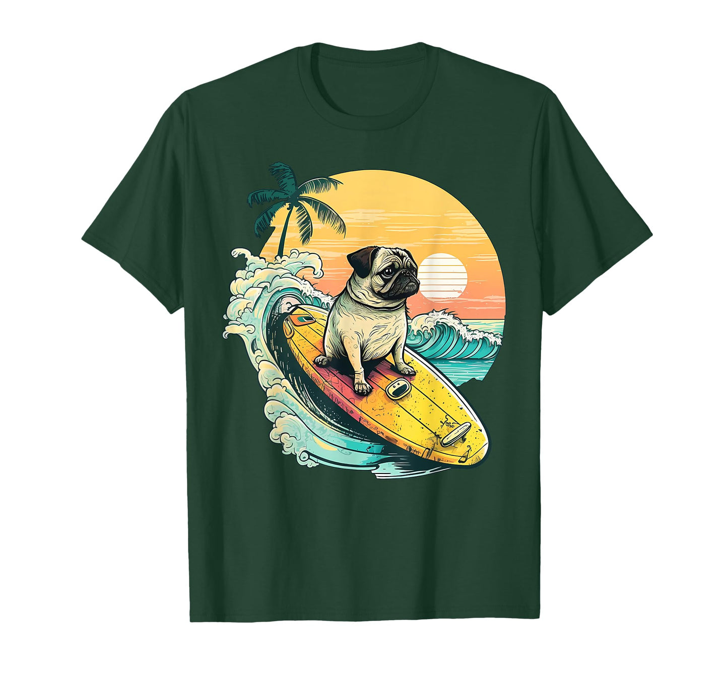 Funny Surfing Pug On Beach Pet Lover Vacation Summer T-Shirt