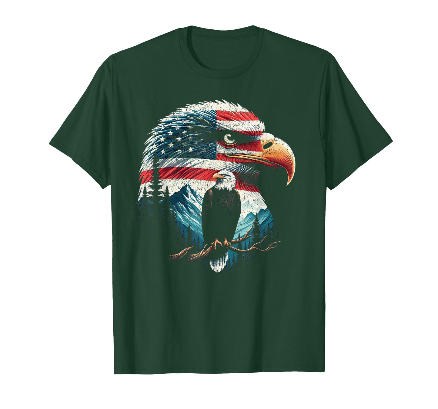 Bald Eagle American Flag For 4th Of July Red White Blue Women Kids Men T-Shirt