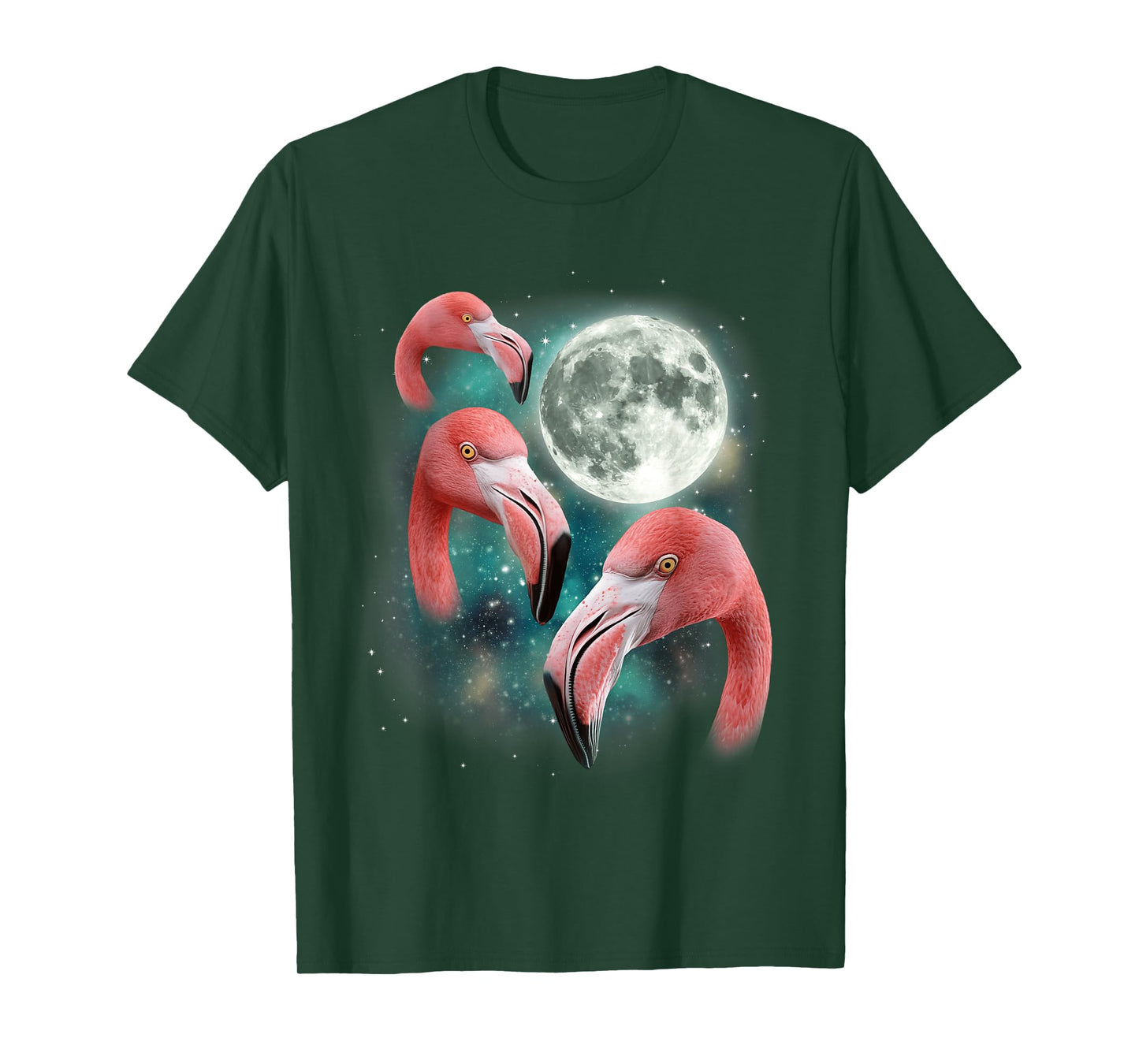 Three Flamingo Moon | Funny 3 Flamingos Bird Tropical Meme T-Shirt