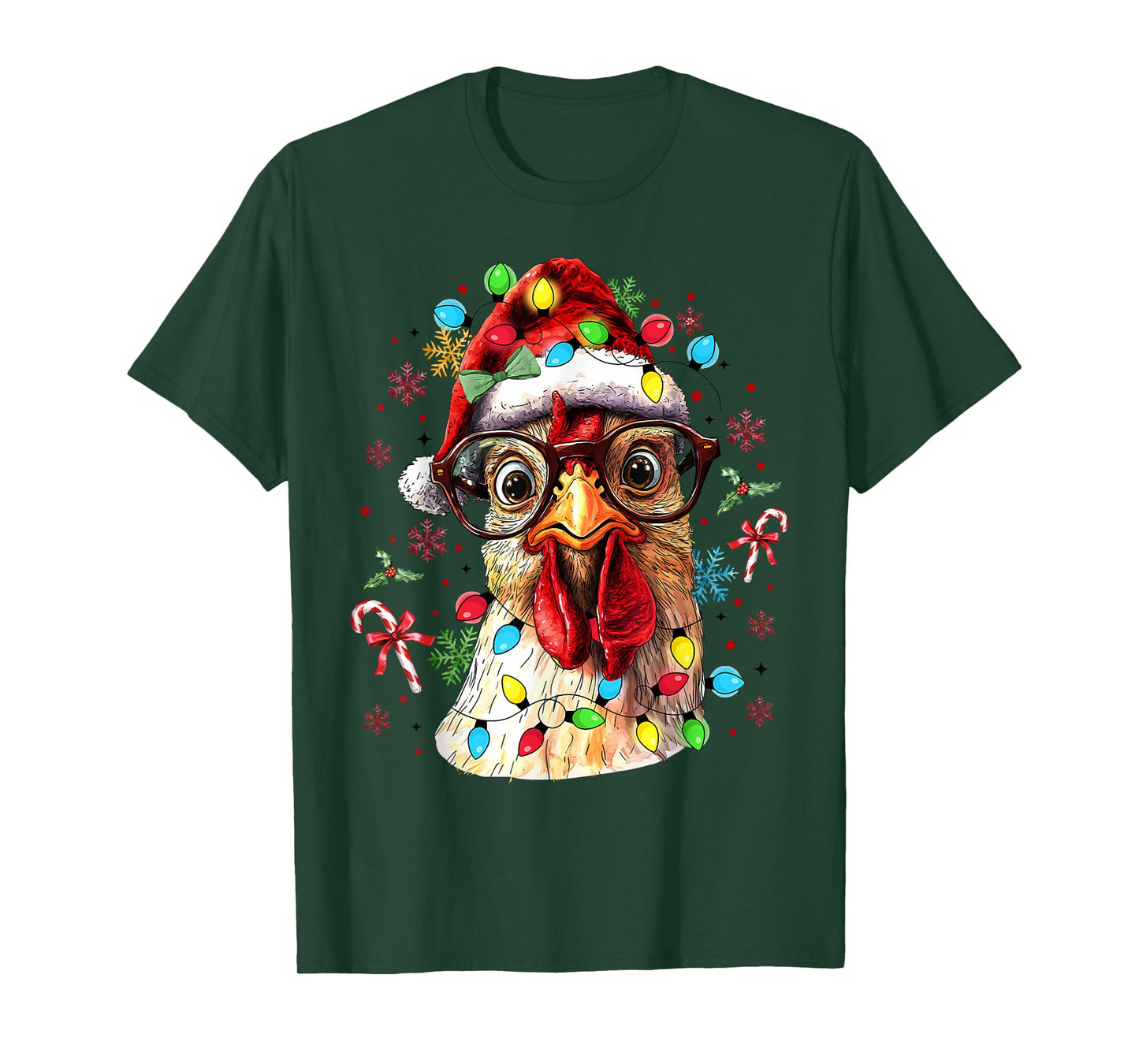 Christmas Lights Chicken Santa Funny Xmas Tree Chicken T-Shirt