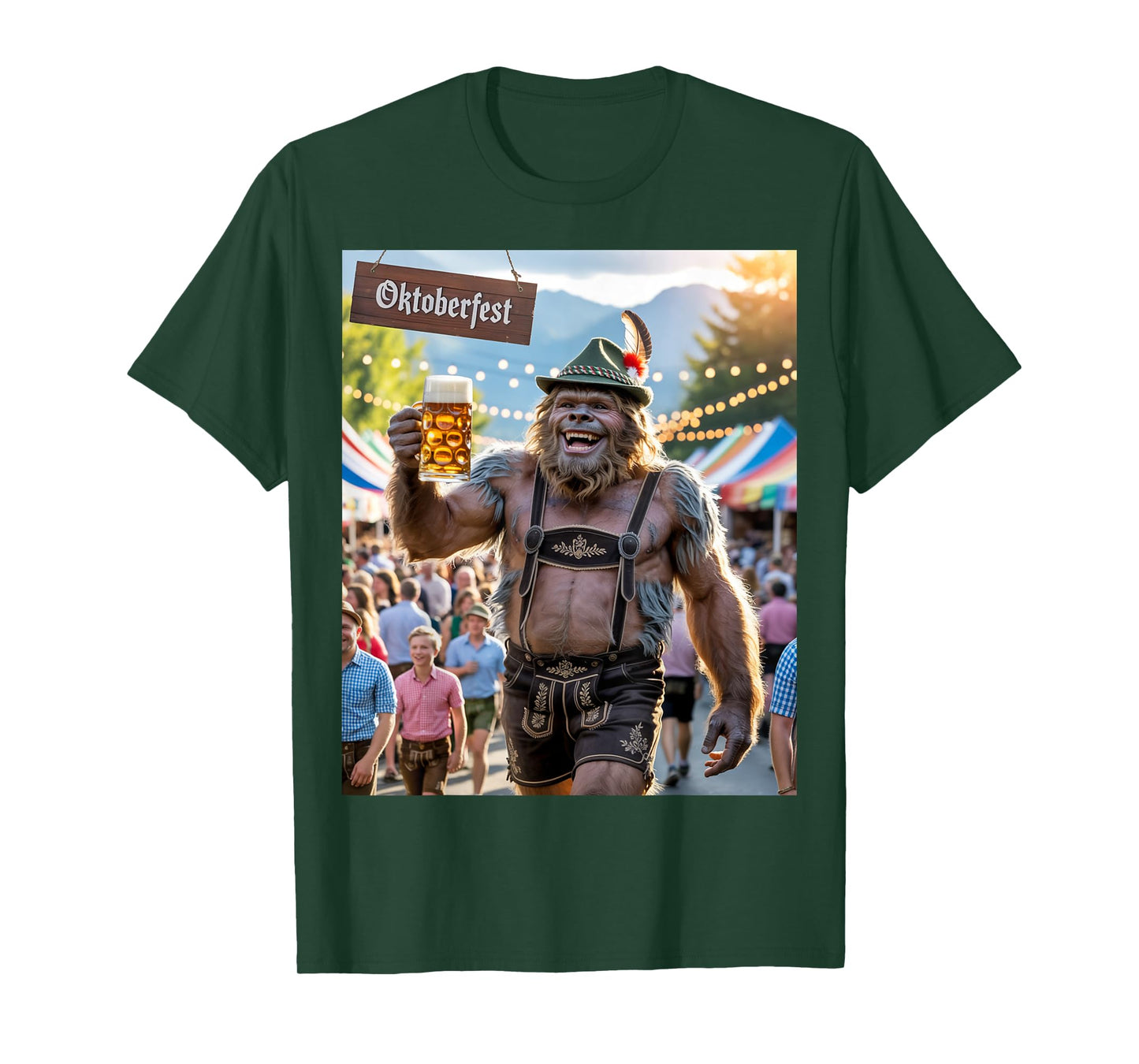 German Bigfoot Sasquatch Lederhosen Funny Oktoberfest 2025 T-Shirt