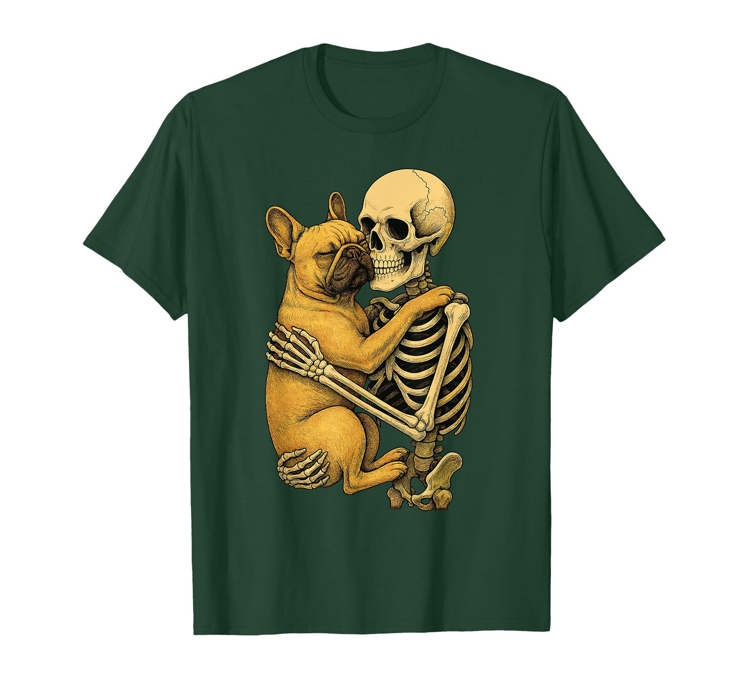 Skeleton Hugging French Bulldog T-Shirt