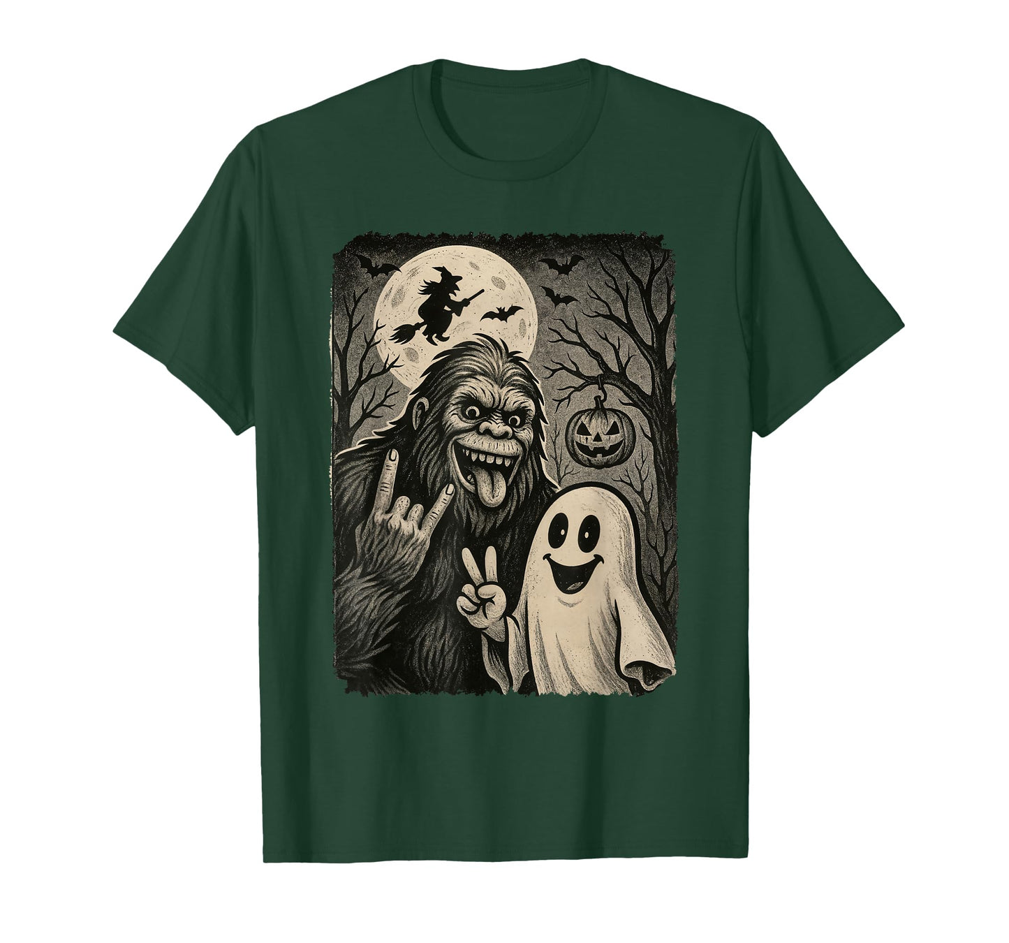 Funny Bigfoot Selfie with Boo Halloween Costume Mens Women T-Shirt
