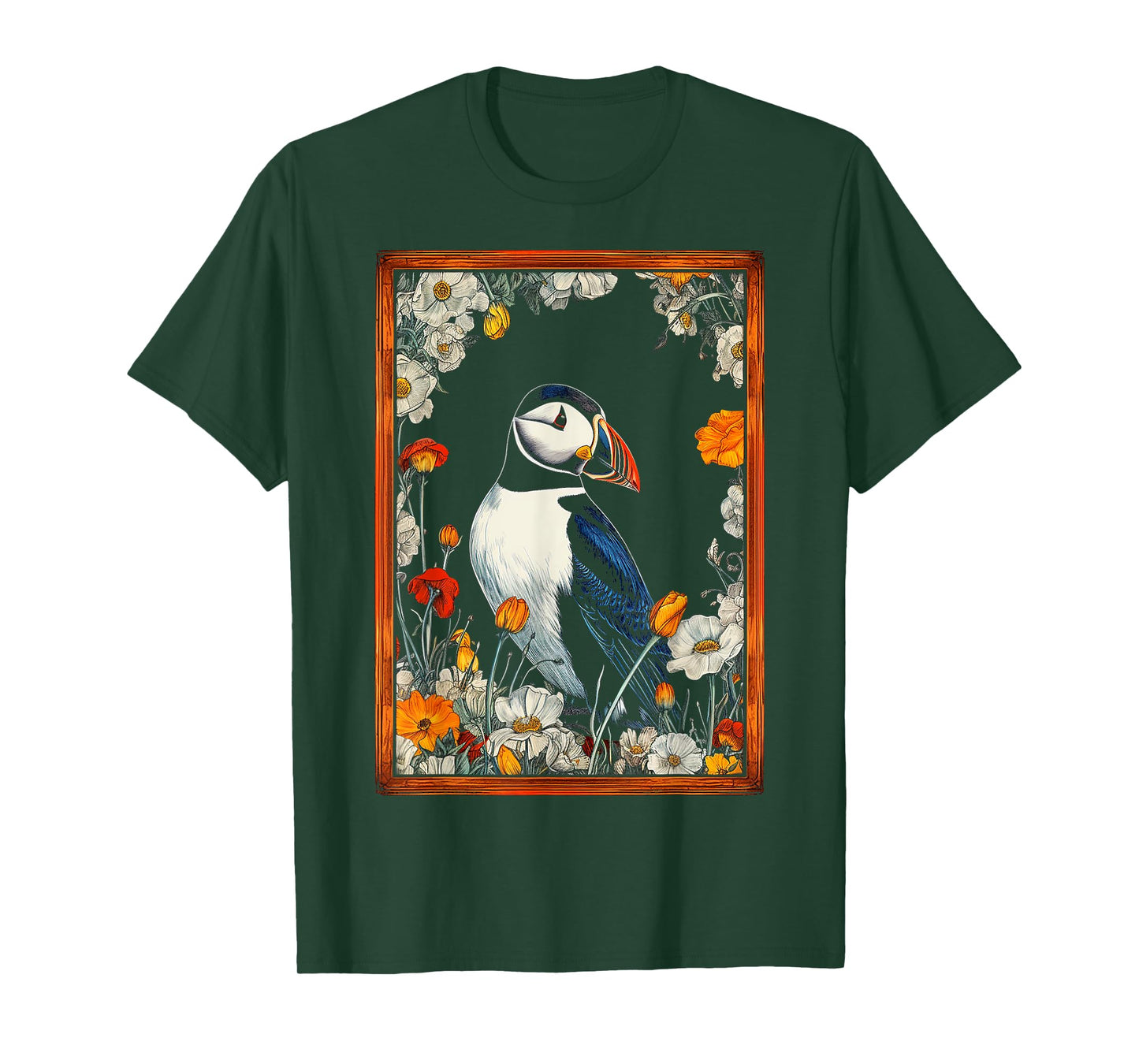 Puffin Nature Art Bird Animal Flowers Graphic Puffin T-Shirt