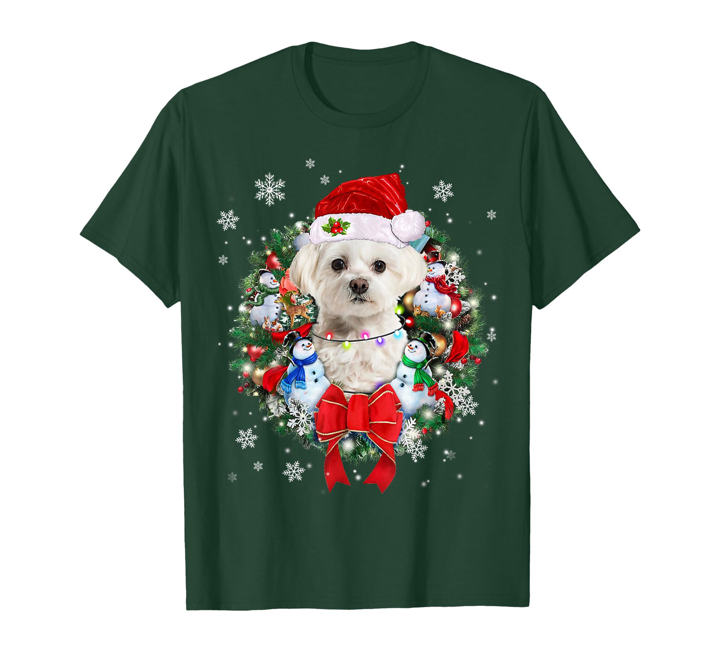 Maltese Christmas Wreath Decoration Xmas Pajamas T-Shirt