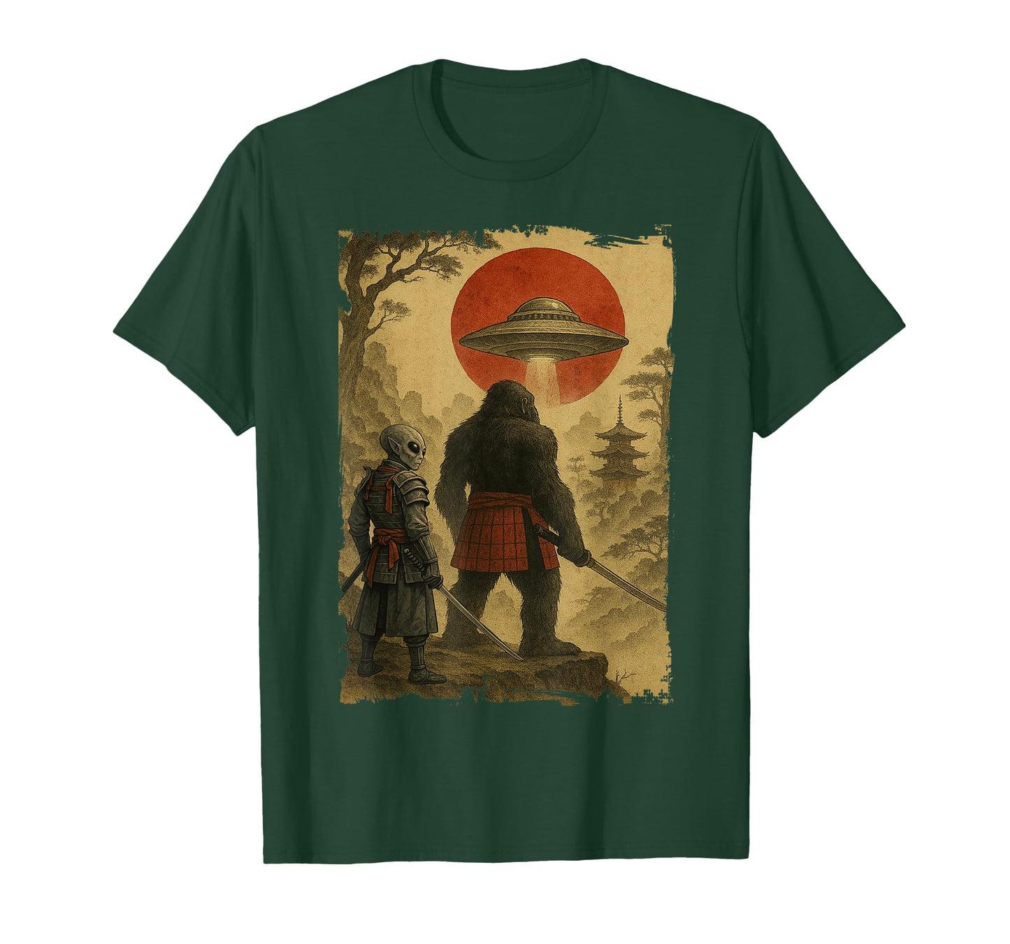 Bigfoot Ninja Alien Vintage Japanese Samurai Ukiyo-e Bigfoot T-Shirt