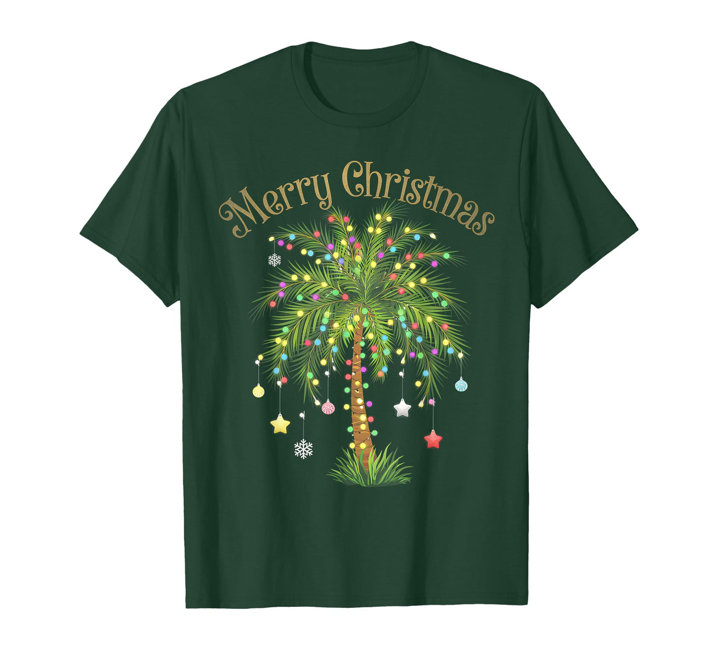 Merry Christmas Palm Tree Light Hawaiian Tropical Christmas T-Shirt