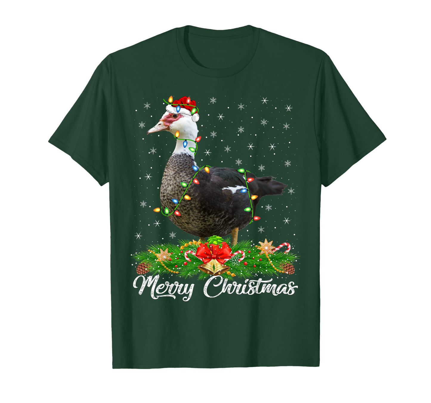 Duck Bird Lover Matching Santa Hat Muscovy Duck Christmas T-Shirt