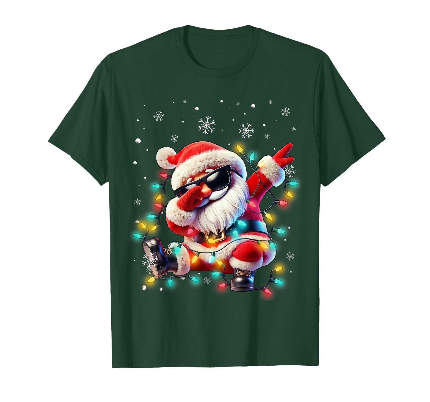 Dabbing Santa Xmas Lights Boys Men Kids Funny Christmas T-Shirt