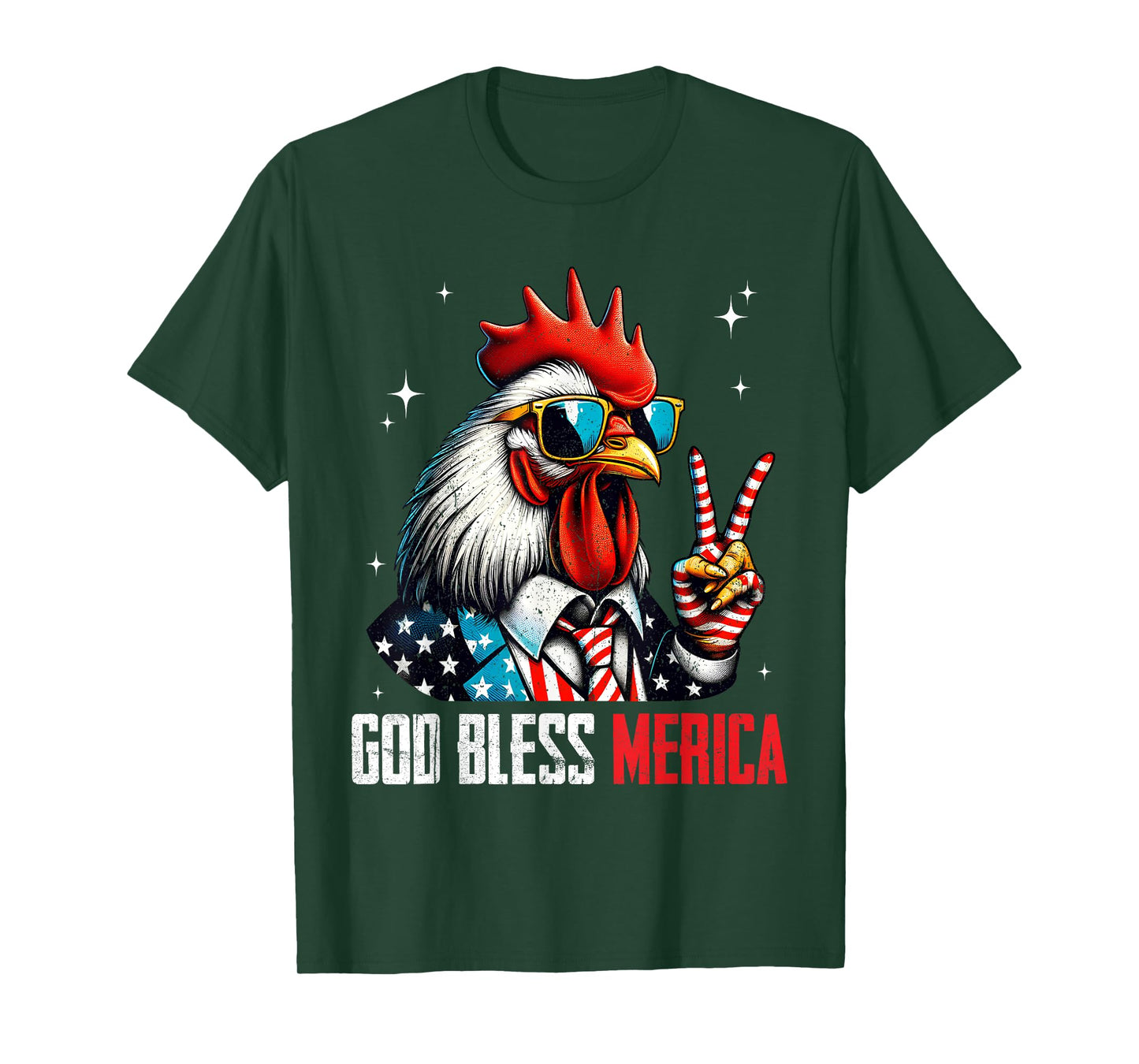 God Bless Merica Chicken Rooster 4th of July American Flag T-Shirt