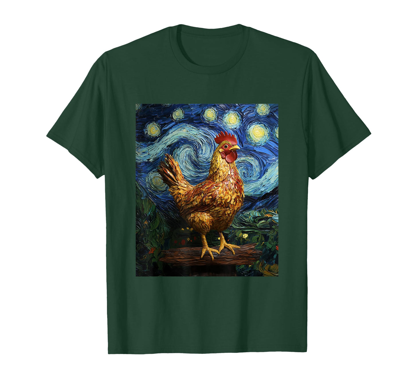 Funny Chicken - Van Gogh Style - Starry Night Graphic T-Shirt