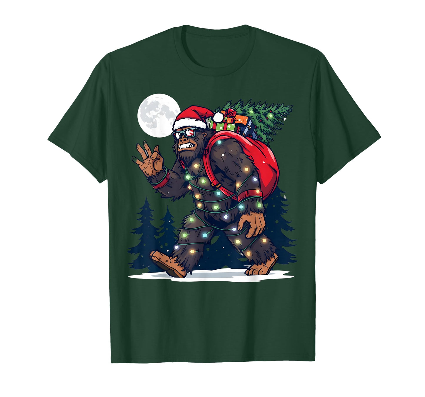 Xmas Sasquatch Christmas Adventure Holiday Tree Lights Fun T-Shirt