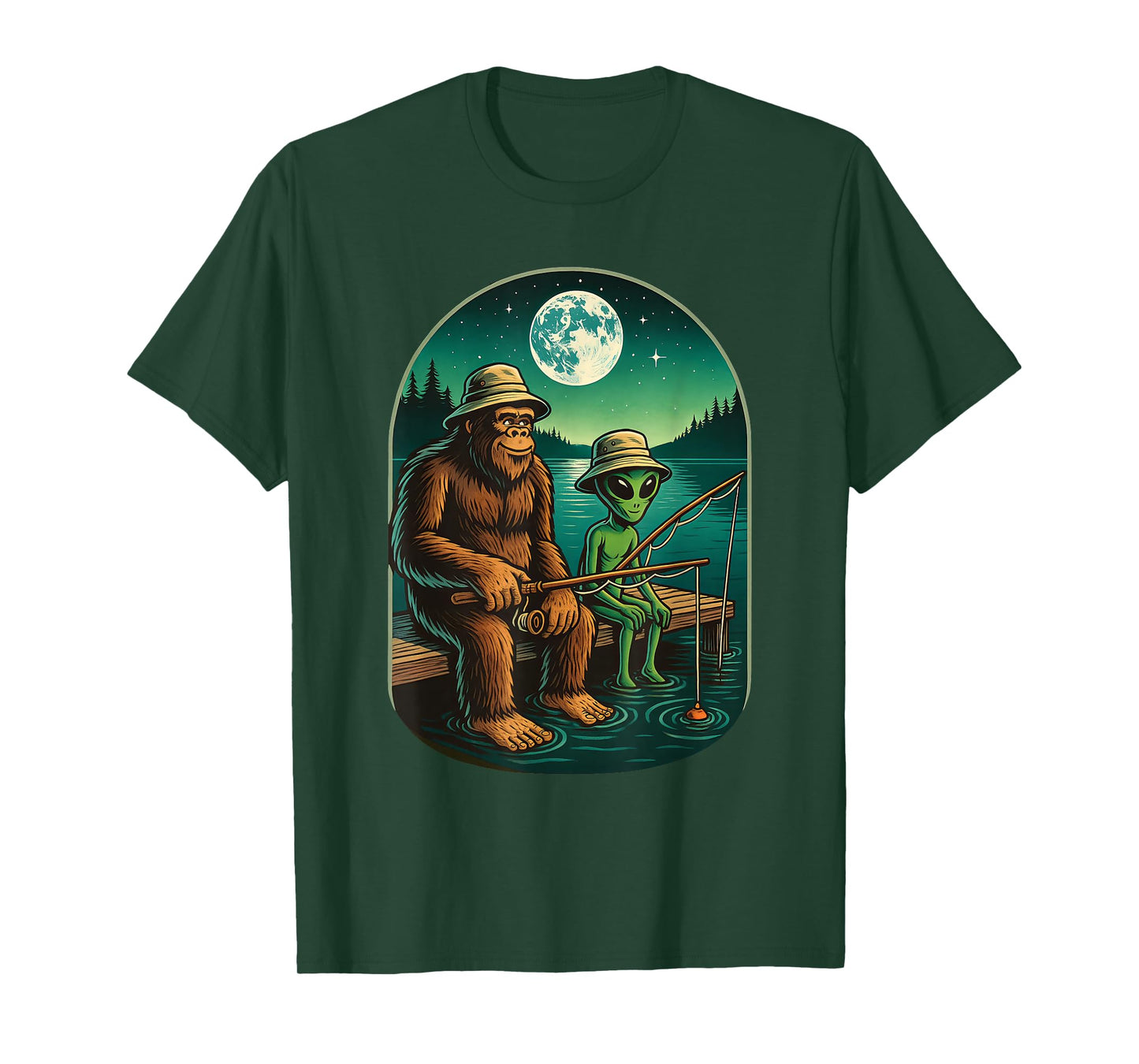 Bigfoot Fishing Design Men Boys Sasquatch Fishing T-Shirt