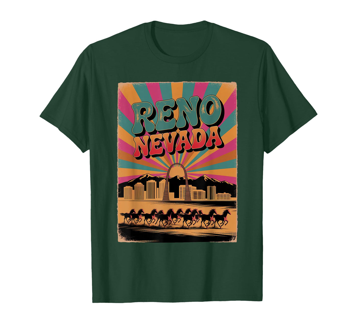 Vintage Reno Nevada Sunset Skyline Cityscape T-Shirt